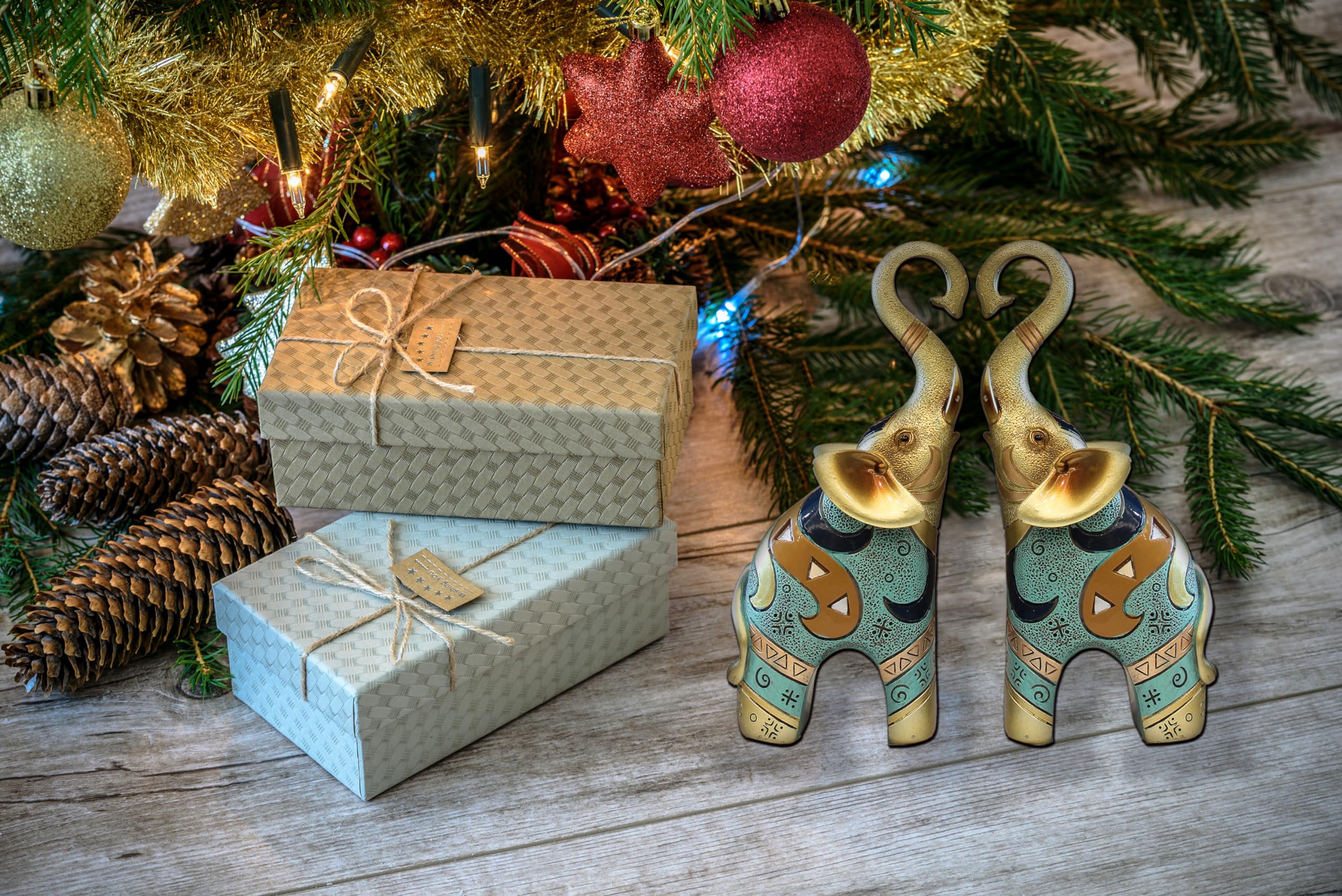 Golden Elephant Statue & Small Figurine - Elegant Home Decor for Living Room, Office & Feng Shui Gifts