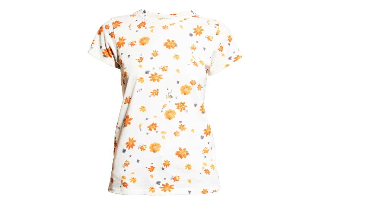 rag & bone Women's Organic Cotton Floral Print Crewneck T-Shirt in Ivory - Soft Everyday Basic Tee for Casual Wear, Layering & Summer Outfits
