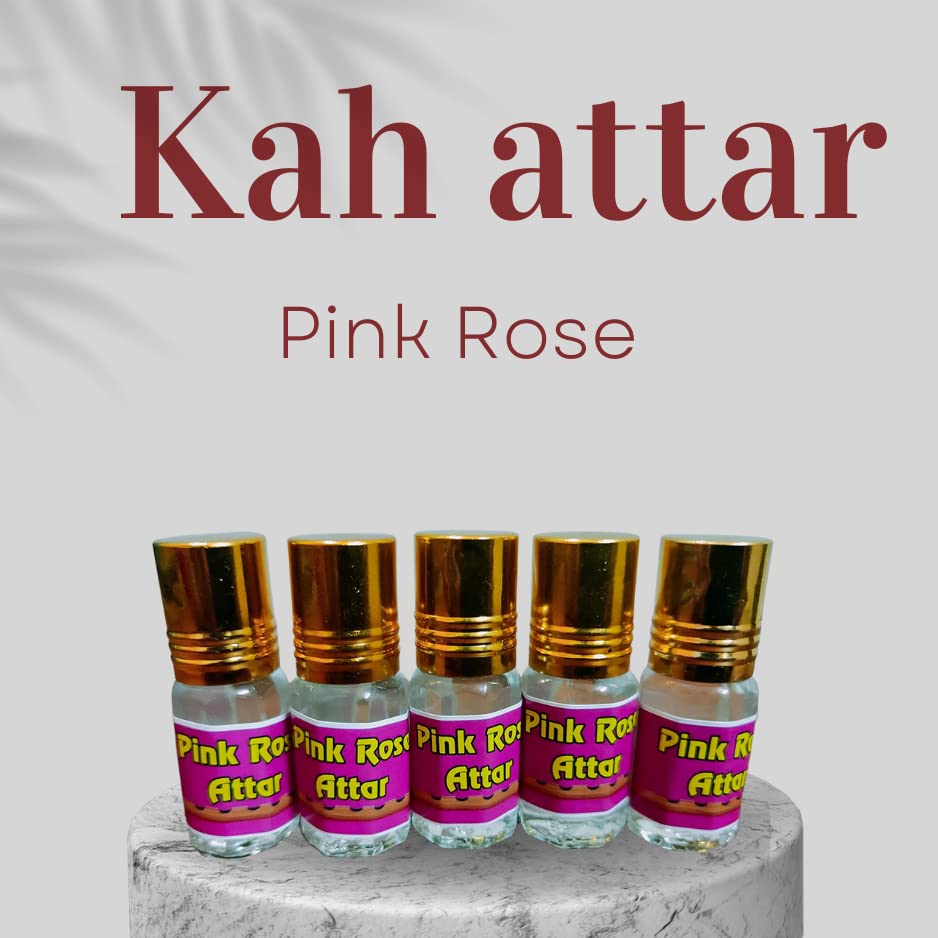 Kah Attar Pink Rose Long Lasting Perfume Oil - 5 Bottles (3ml Each) for Men & Women | Romantic Date, Wedding & Special Occasion Fragrance