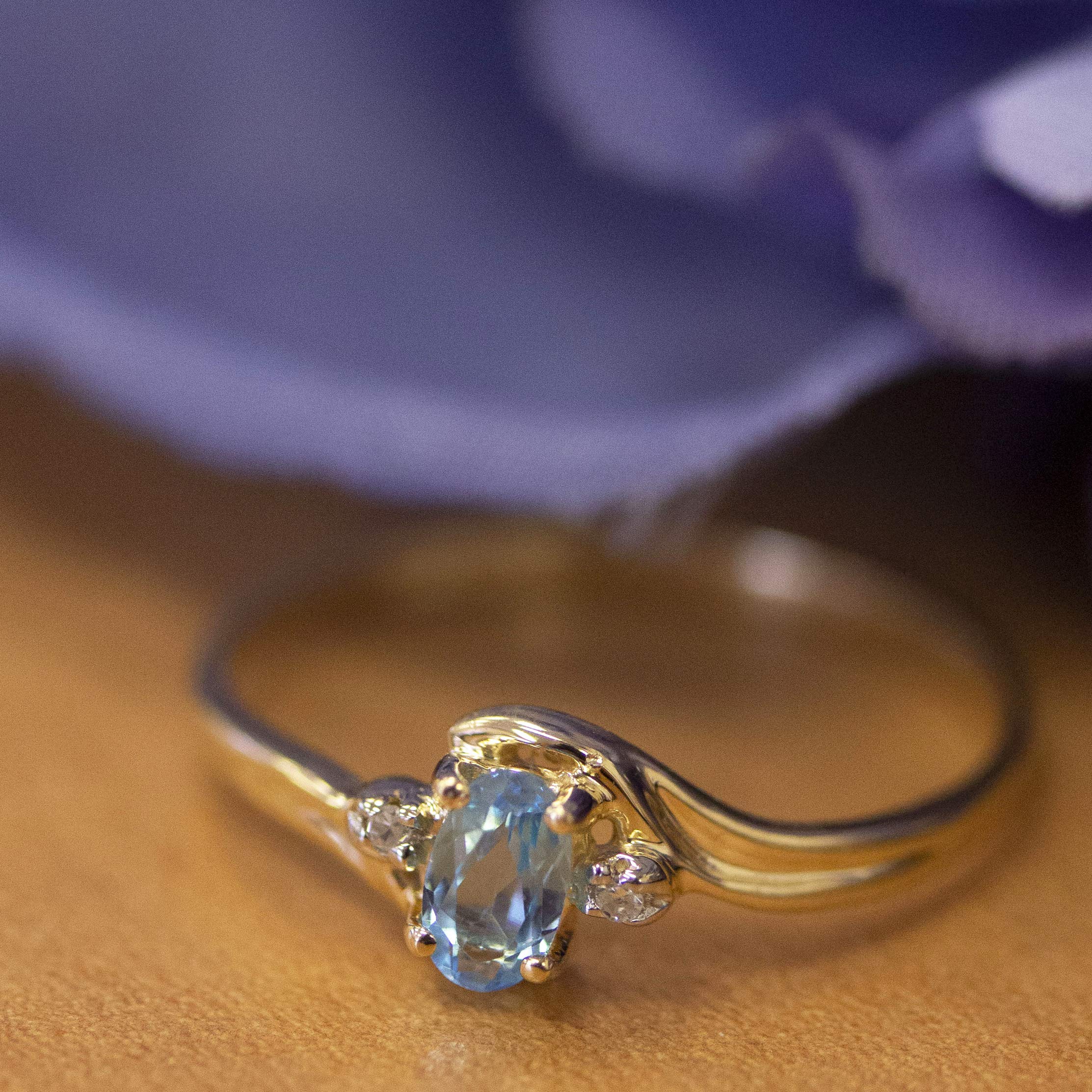 10K Yellow Gold Blue Topaz and Diamond Ring for Women - Elegant Jewelry Gift for Anniversary, Engagement, or Special Occasions