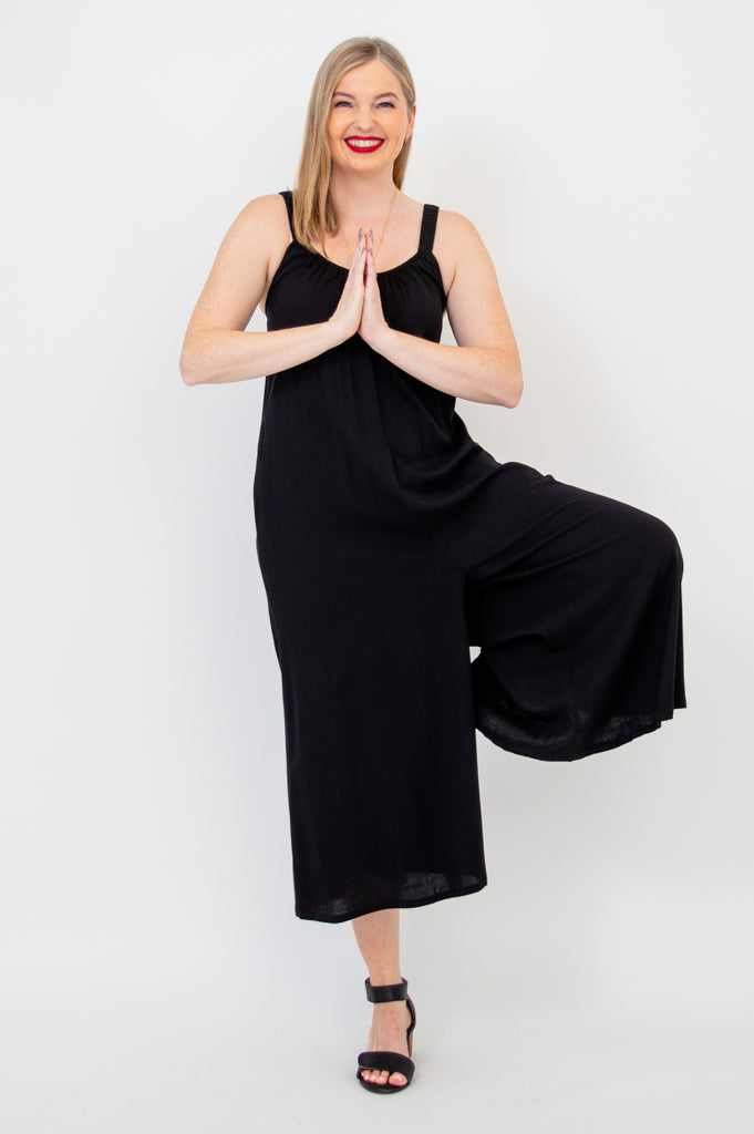 Joanna Jumpsuit for Women - Black Linen Bamboo Blend Romper - Perfect for Summer Outfits, Beach Vacations & Casual Wear