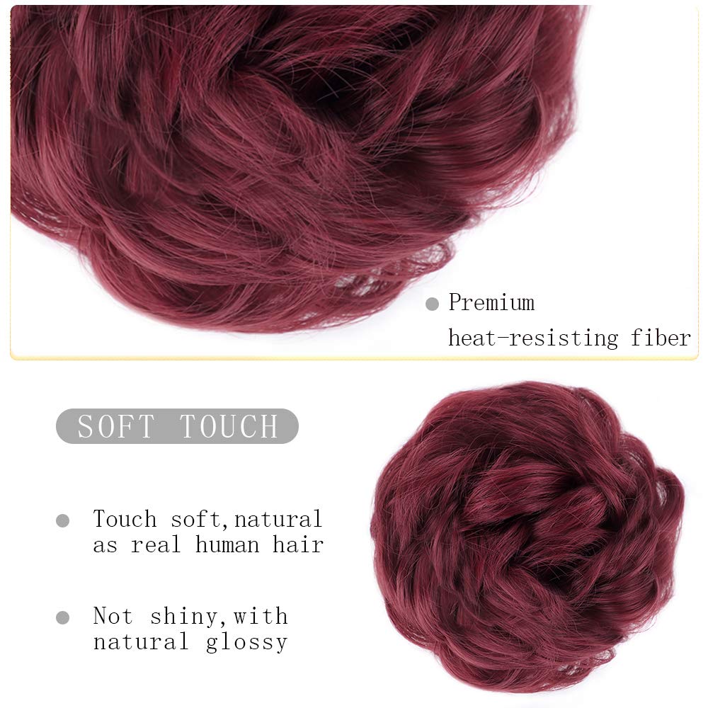 MORICA 2PCS Messy Bun Hair Piece - Fake Hair Scrunchies for Thin Hair Extensions | Curly Wavy Synthetic Chignon Ponytail Hairpieces for Women | Perfect for Everyday Wear, Parties & Special Occasions