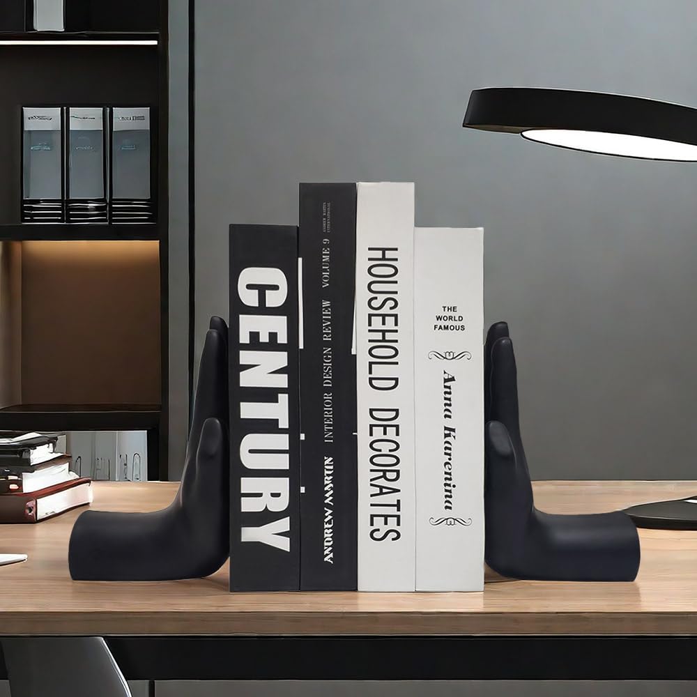 Black Heavy Duty Decorative Hands Bookends - 8.5