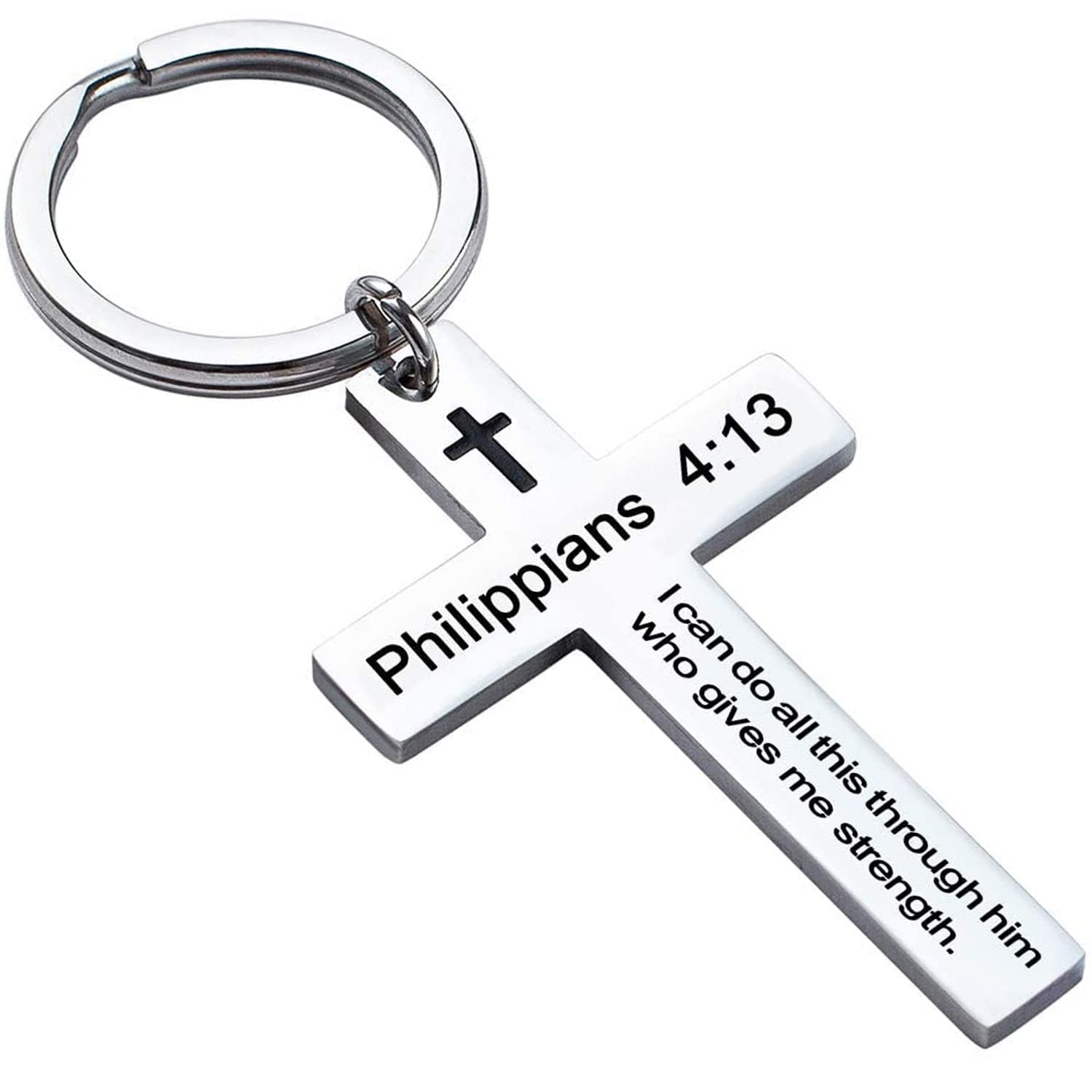 Religious Christian Cross Keychain for Men - Bible Verse Scripture Keychain, Easter Basket Stuffer Gift, Inspirational Faith-Based Accessory for Daily Use, Church Events & Spiritual Gifting