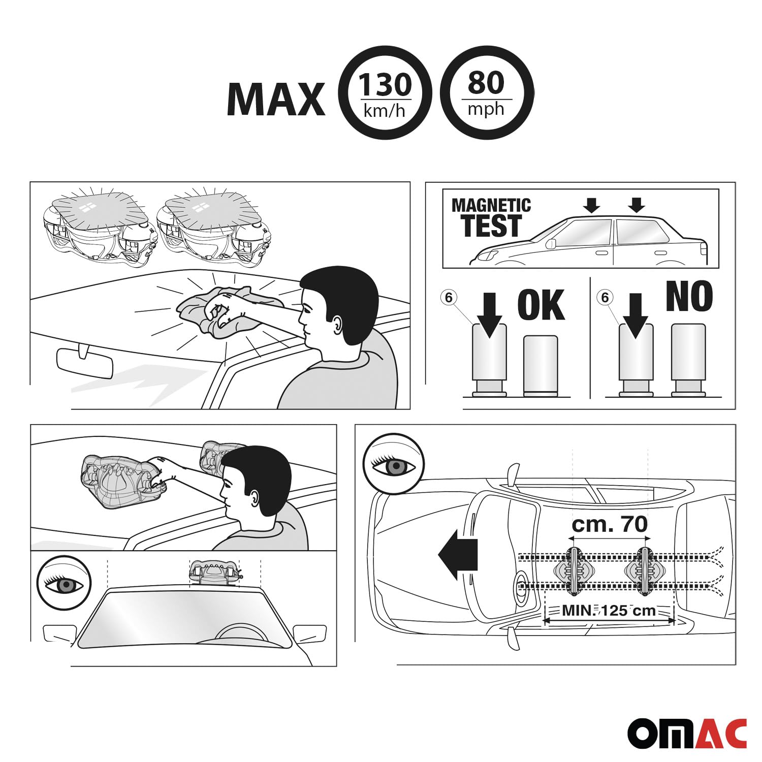 OMAC 2-Pack Black Magnetic Ski & Snowboard Roof Rack for Cars, Trucks, Vans - Universal Fit, Heavy Duty Car Carrier for Winter Sports Gear - Perfect for Ski Trips, Mountain Adventures & Snowboarding Vacations