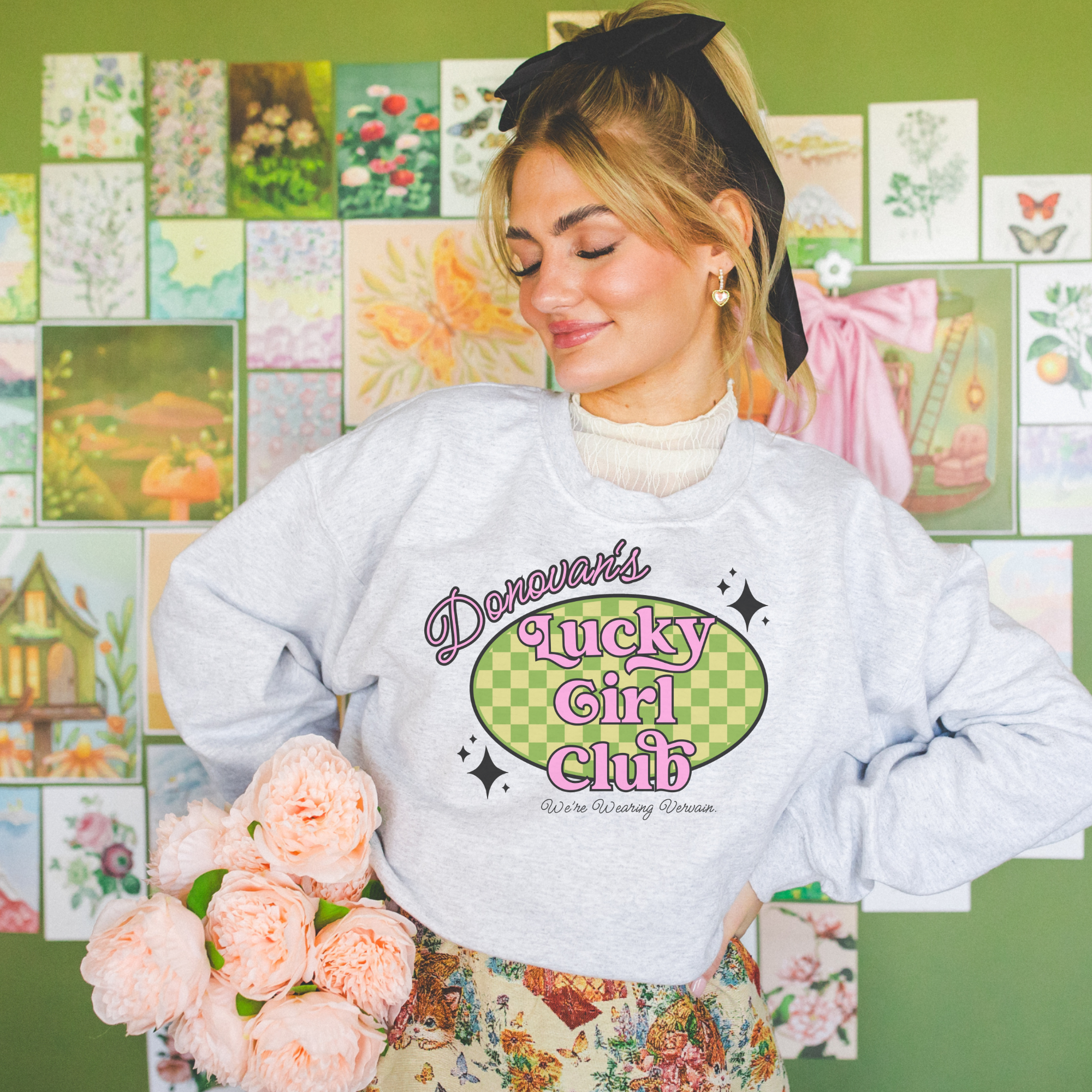 Donovan's Lucky Girl Club Crewneck Sweatshirt - Trendy Women's Pullover for Casual Wear, Street Style & Everyday Comfort
