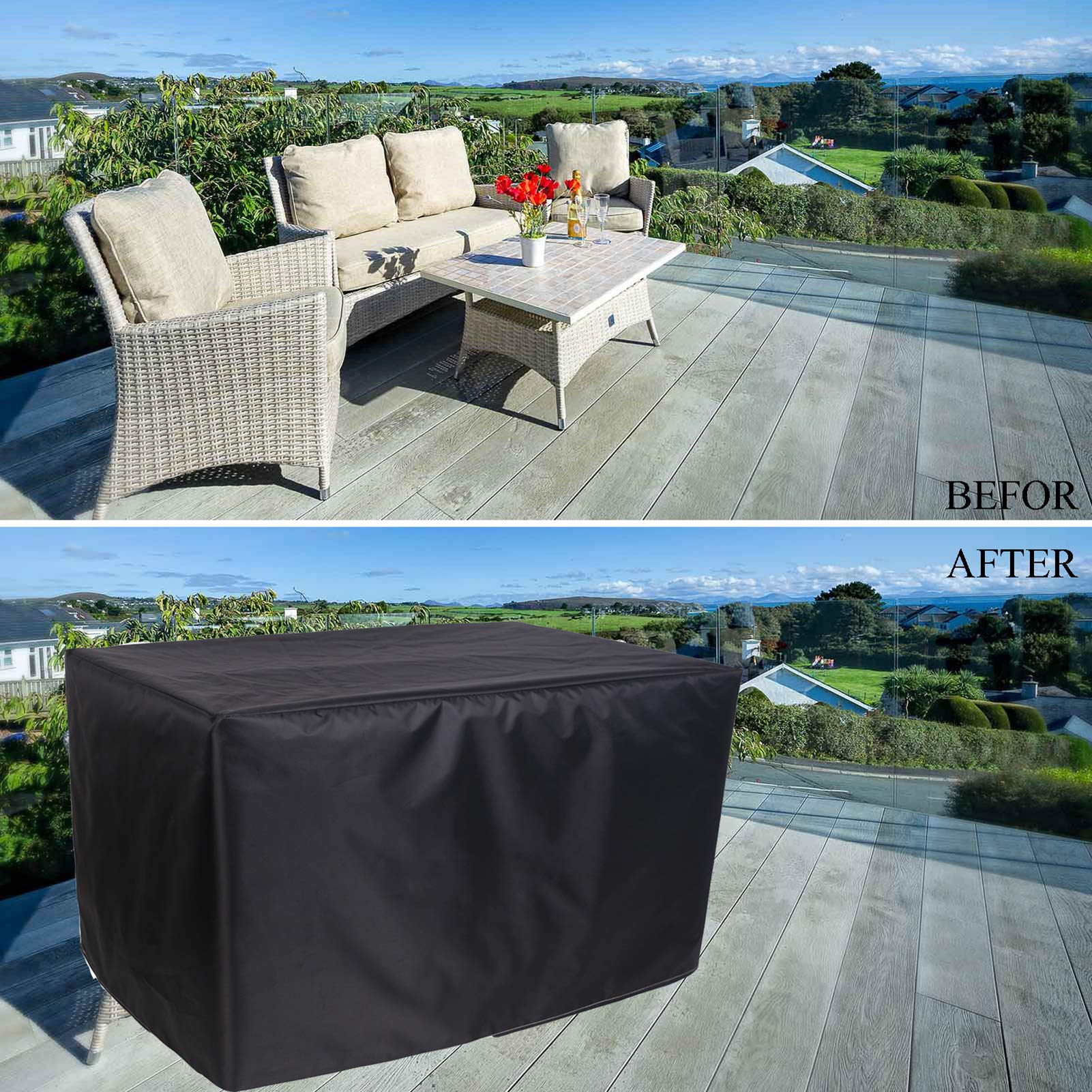 Waterproof Rectangular Patio Furniture Covers - Outdoor Garden Table & Chair Set Protector - Dustproof Windproof Heavy Duty Covers for All Weather Protection | Perfect for Backyard, Deck, and Poolside Furniture