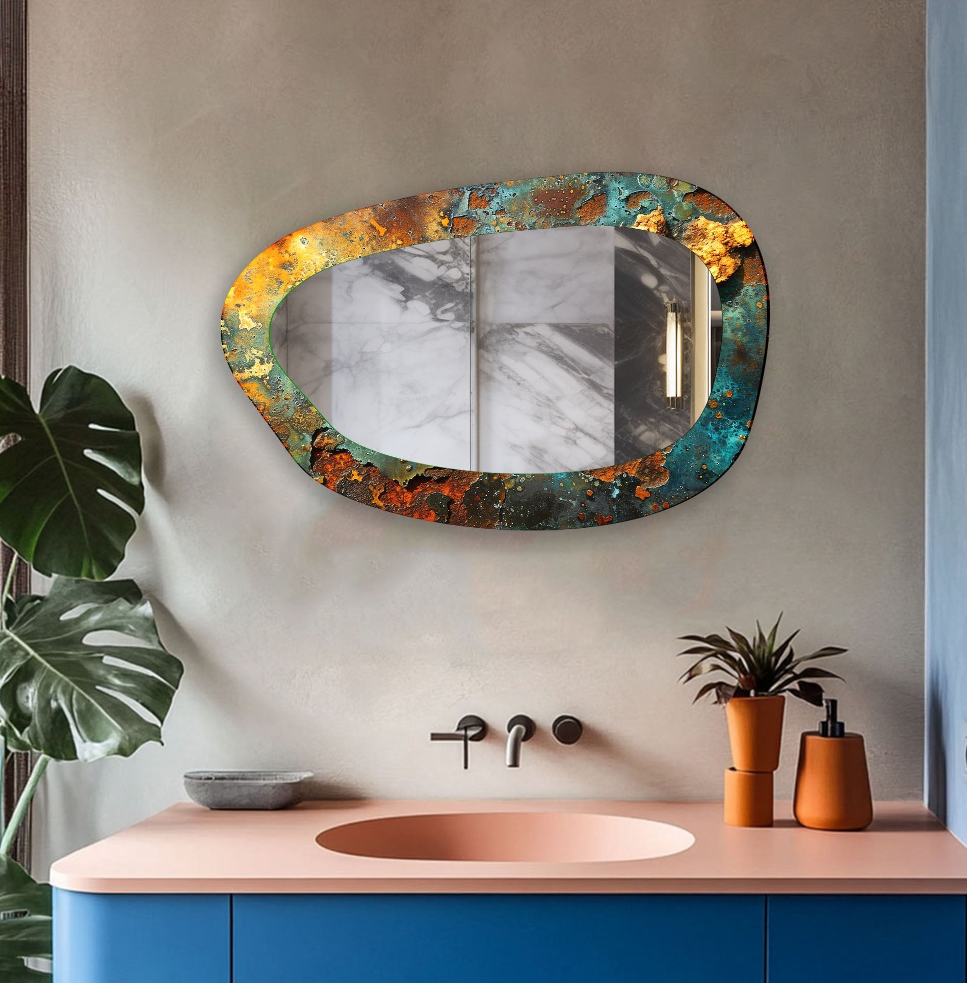 Abstract Large Irregular Glass Wall Mirror - Modern Decorative Mirror for Living Room, Bedroom, Entryway - Unique Statement Piece for Home Decor