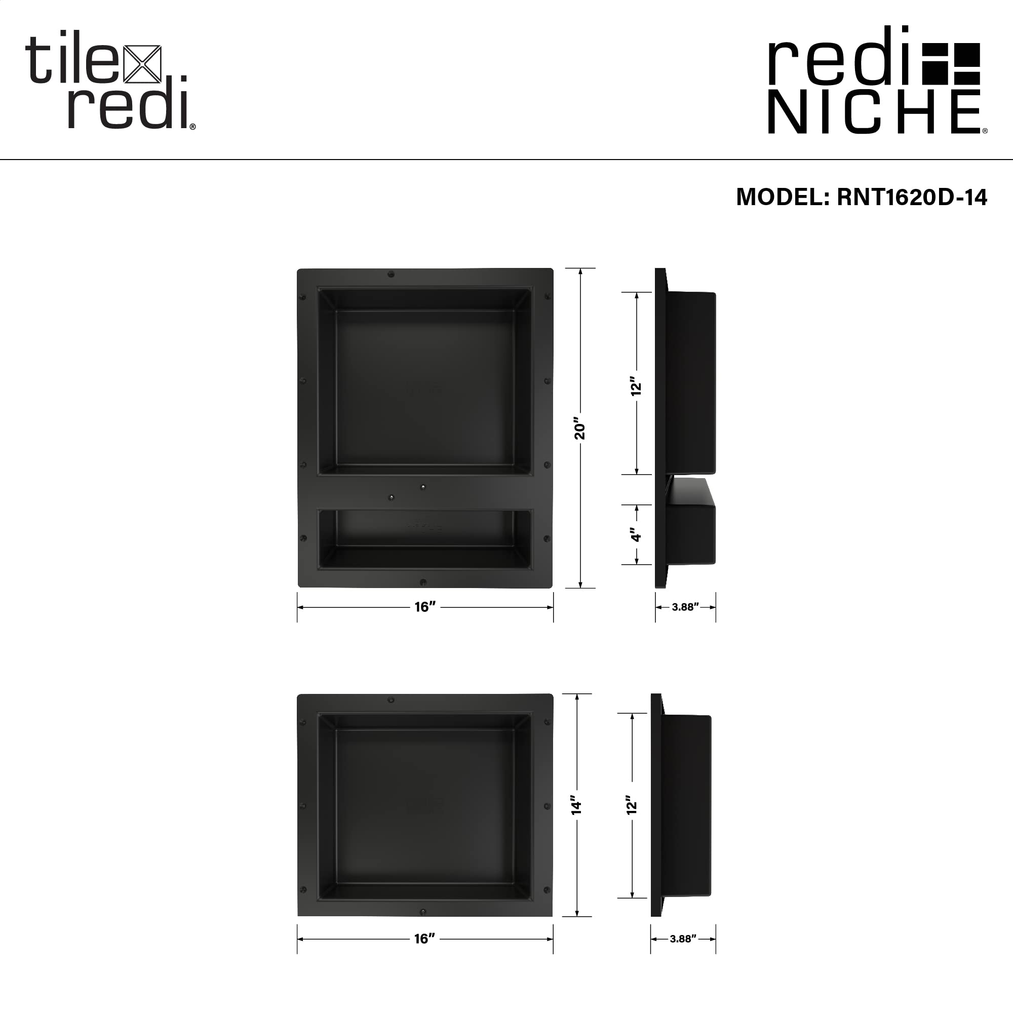 Tile Redi USA RNT1620D-14 Triple Recessed Shower Shelf - 3 Shelves, 34