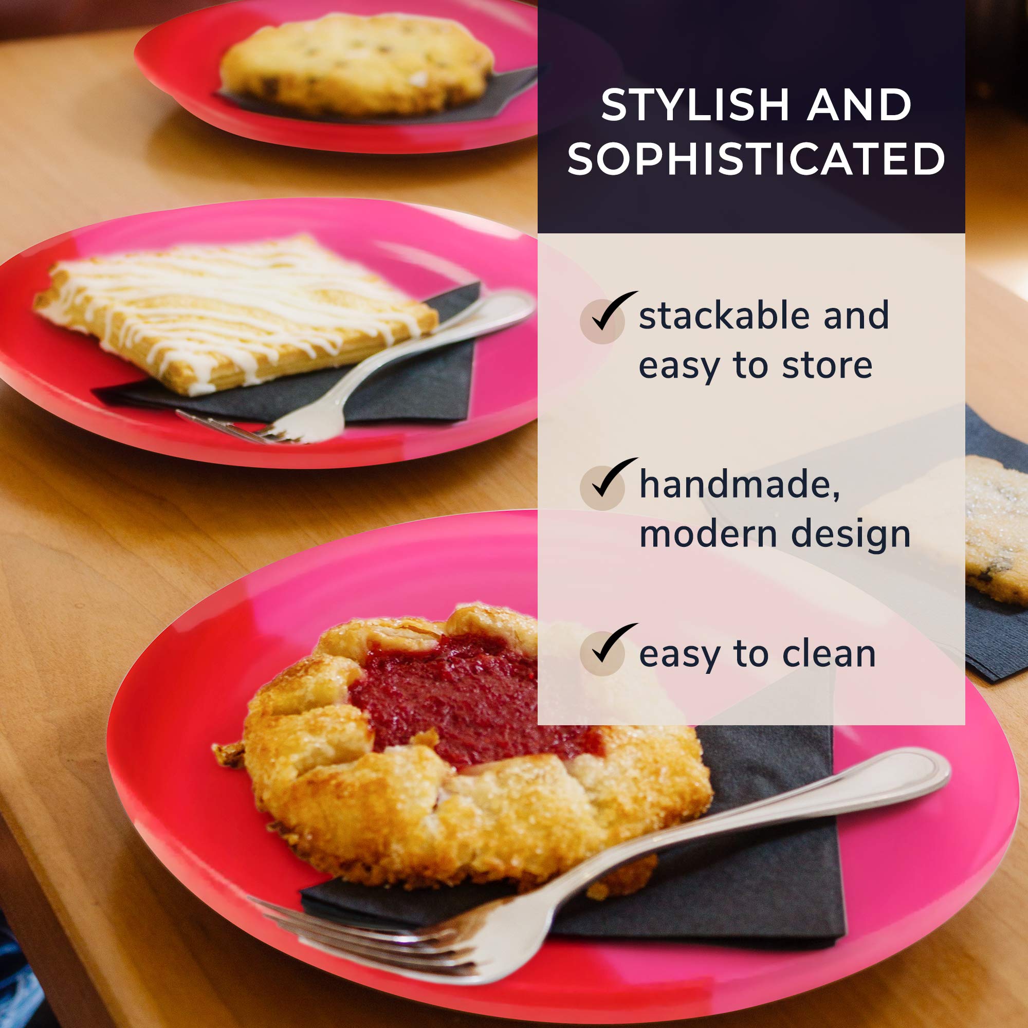 Melamine Dinner Plates Set of 4 - Break & Chip-Resistant, Durable Dishwasher Safe Dinnerware for Indoor & Outdoor Use - Perfect for Picnics, BBQs, and Everyday Dining - Fuchsia/Red