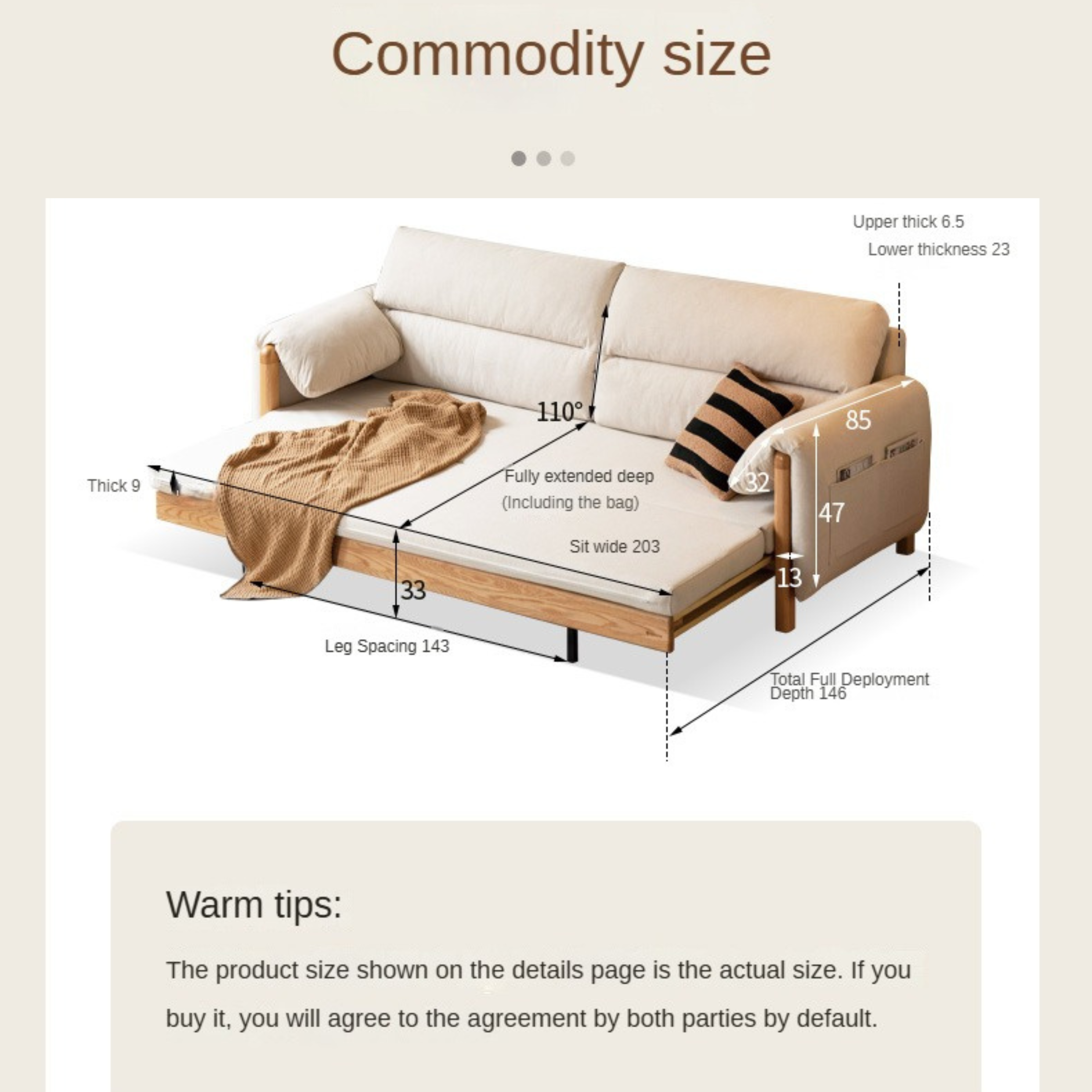 Solid Oak Wood Convertible Sofa Bed - Retractable Design for Sitting & Sleeping | Perfect for Small Spaces, Guest Rooms & Apartments