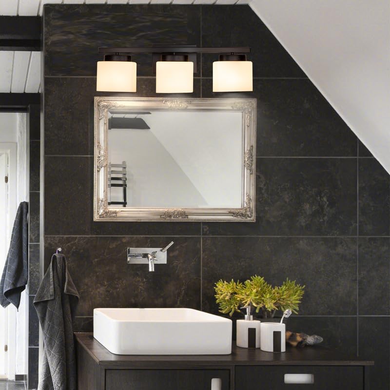 Modern Matte Black 3-Light Bathroom Vanity Fixture with Milky Glass Shade - 23 Inch Over Mirror Lighting for Bathroom - Perfect for Modern Home Decor & Spa-Like Ambiance