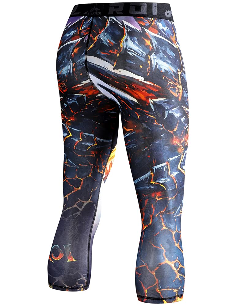 LAFROI Men's Compression 3/4 Tights Leggings with Pocket - Breathable Workout Running Yoga Gym Athletic Pants for Men - Non-Slip Waistband & Moisture Wicking