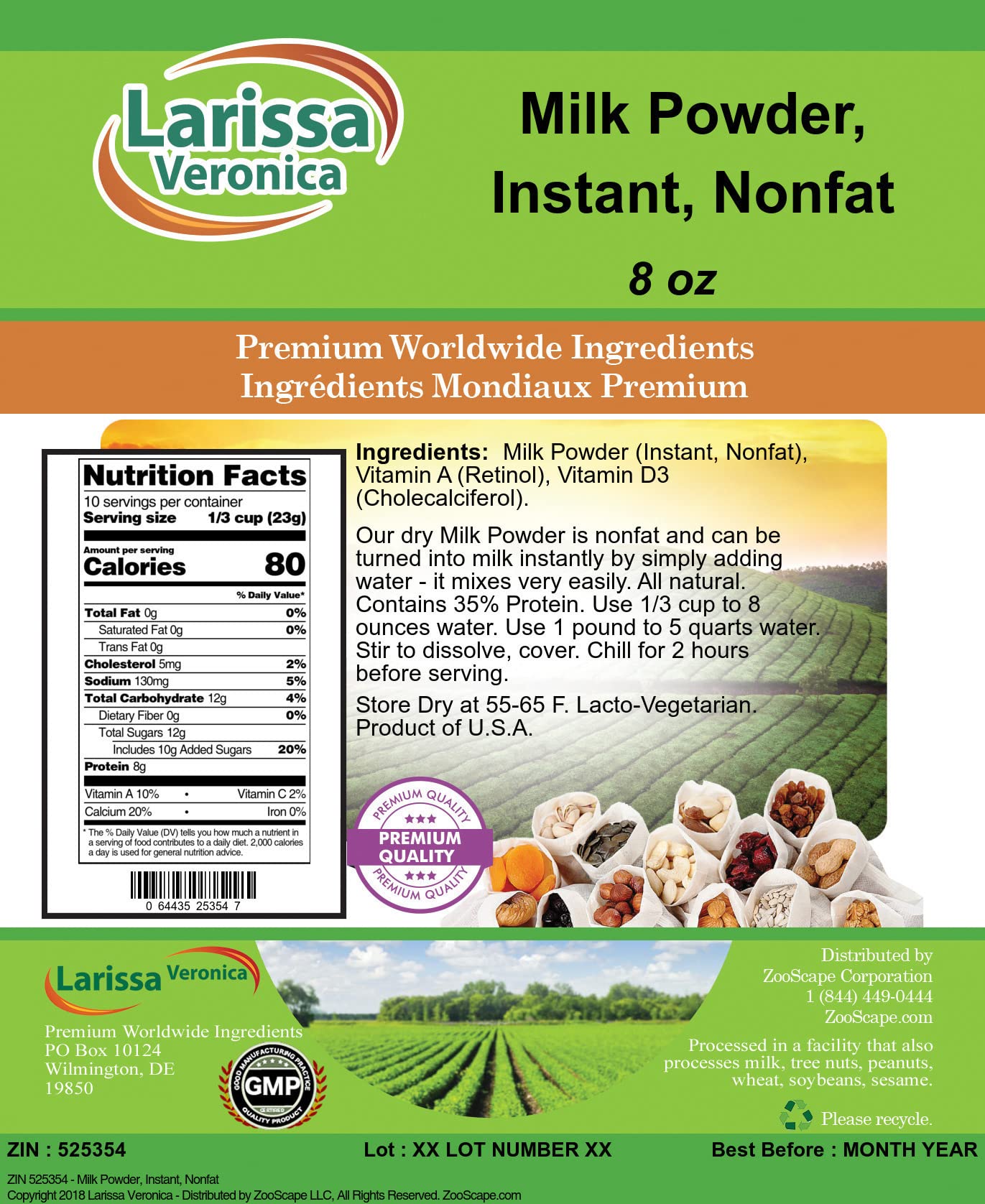 Nonfat Instant Milk Powder - 8 oz (2 Pack) | ZIN: 525354 | Perfect for Baking, Coffee & Smoothies