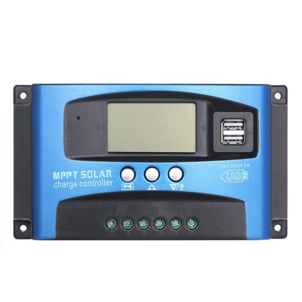 Ubersweet® 30A/40A/50A/60A/100A Solar Charge Controller with Dual USB Ports & LCD Display - Automatic Solar Panel Charger Regulator for RV, Boat, Off-Grid Power Systems - Waterproof & Overload Protection