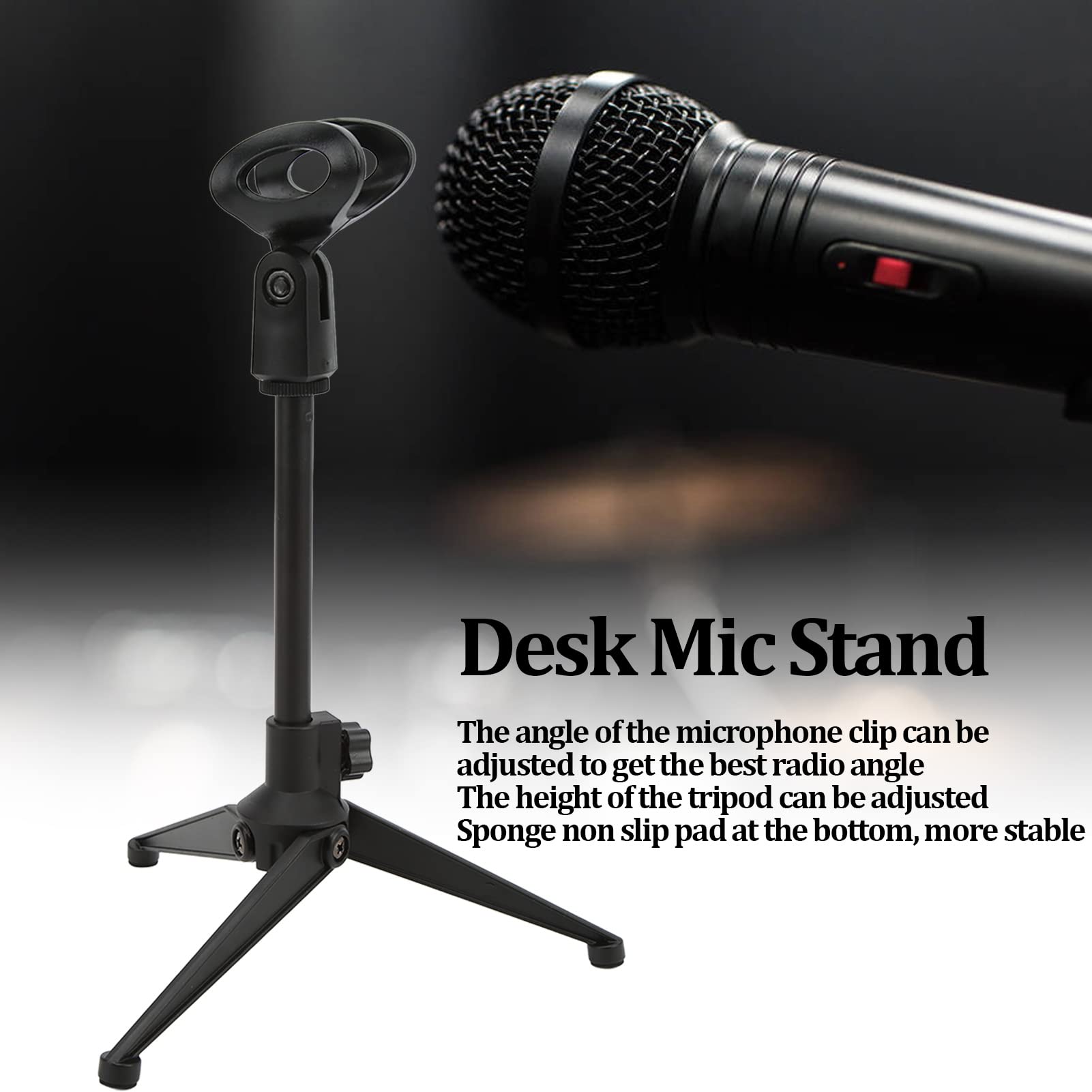 Adjustable Microphone Stand with Anti-Skid Base - Height Adjustable Desk Mic Stand Tripod for Streaming, Podcasting & Live Broadcasting - Perfect for Home Studio, Gaming Setup & Online Meetings