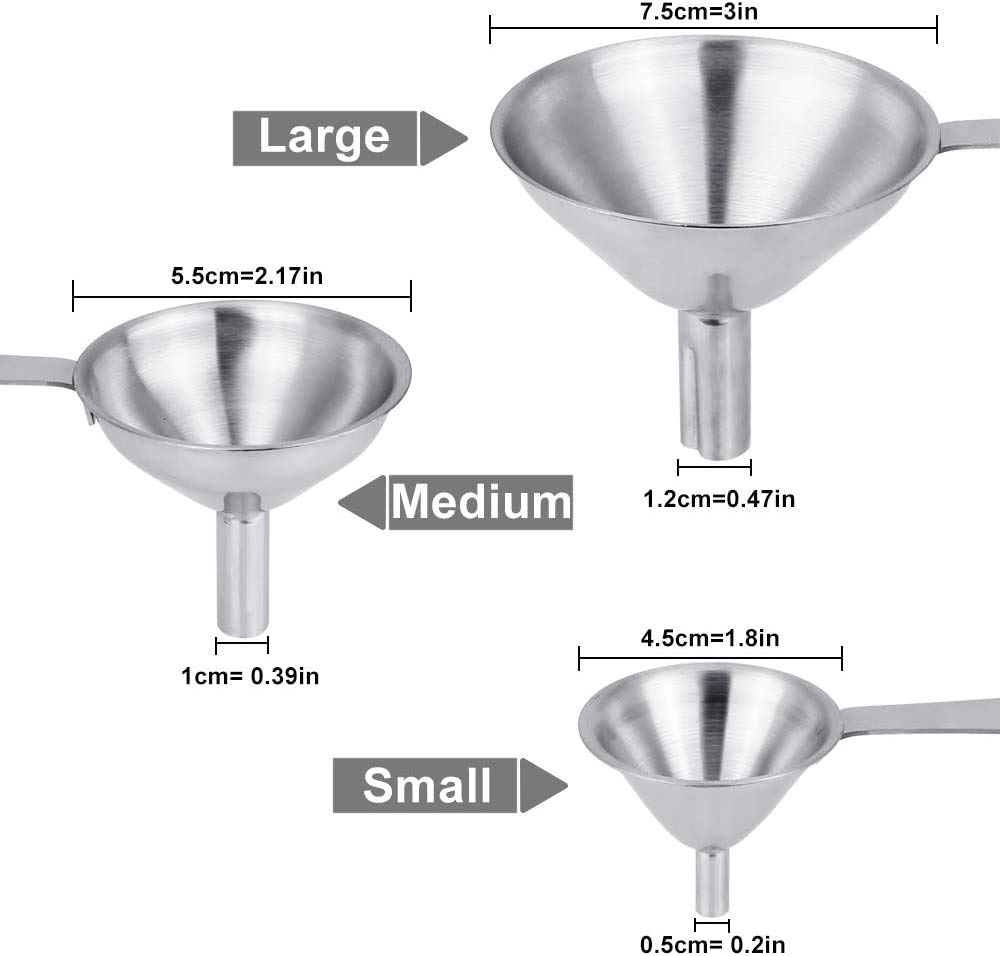 Premium Stainless Steel Mini Kitchen Funnel Set with Long Handle & Hanging Ring - Perfect for Filling Bottles, Jars, and Containers with Liquids, Oils, and Powders - Ideal for Home Bar, Cocktail Making, Cooking, and DIY Projects