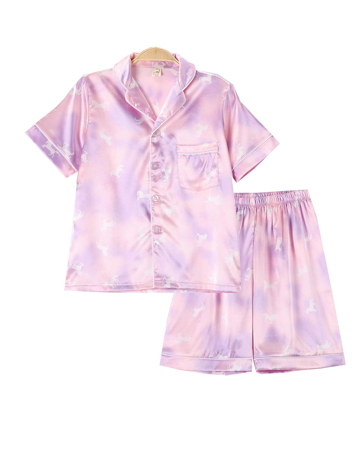 Twtility Boys & Girls Summer Shorts Satin Button Down Pajama Set - Soft Sleepwear for Kids 3-12 Years - Perfect for Bedtime, Lounging & Vacation Comfort