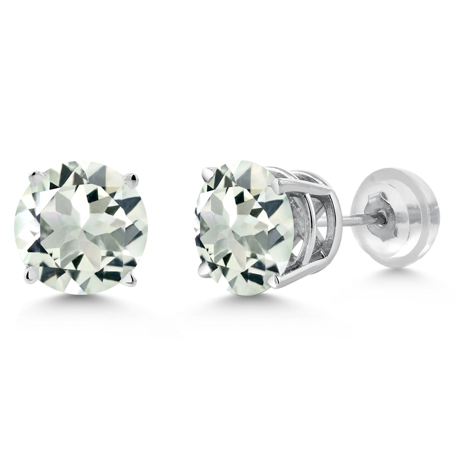 14K White Gold Green Prasiolite Stud Earrings for Women & Men | 1.90 CTTW | Gemstone Birthstone Jewelry | Round 6MM Prongs | Perfect Gift for Anniversary, Birthday & Everyday Wear