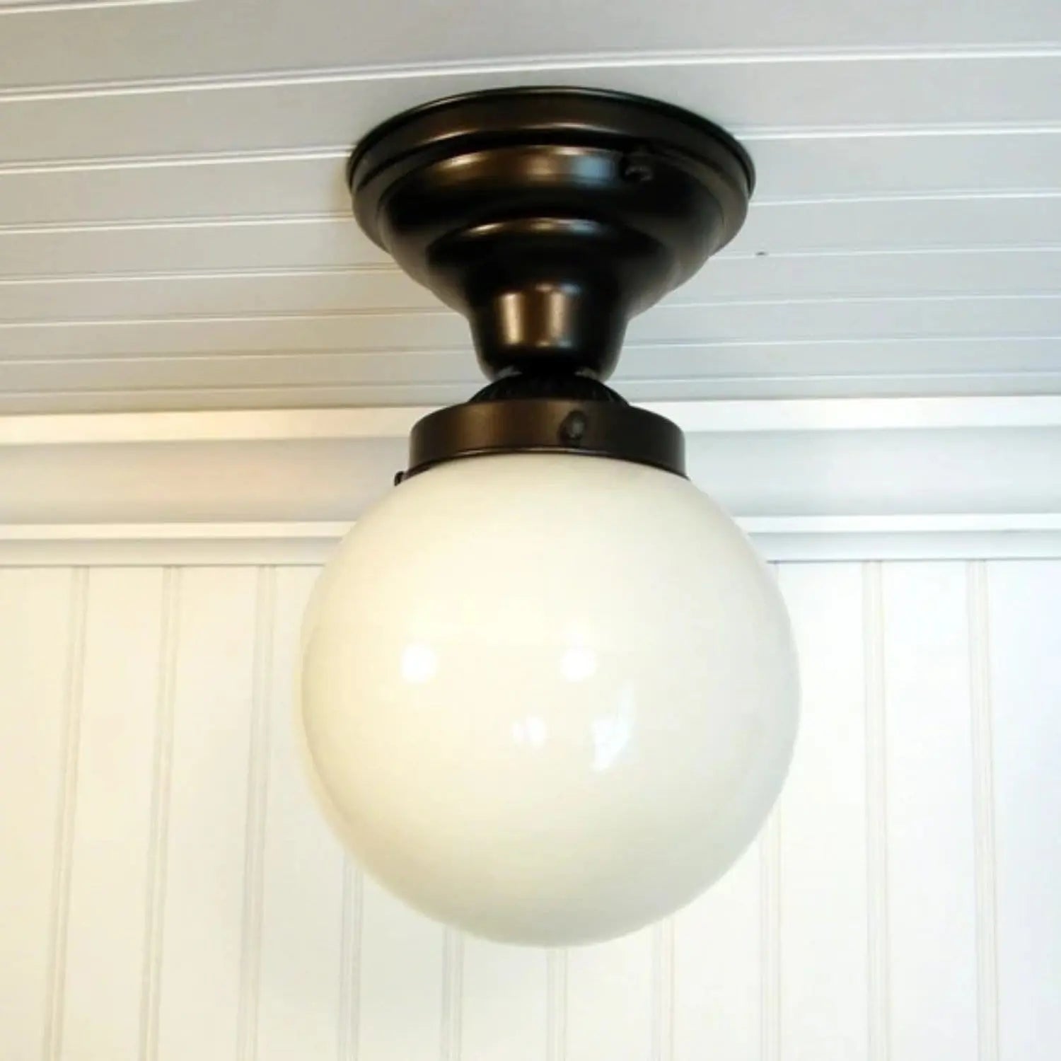 Vintage Milk Glass Globe Ceiling Light Fixture - Elegant Farmhouse Pendant Lamp for Dining Room, Kitchen, Bedroom & Living Room Lighting