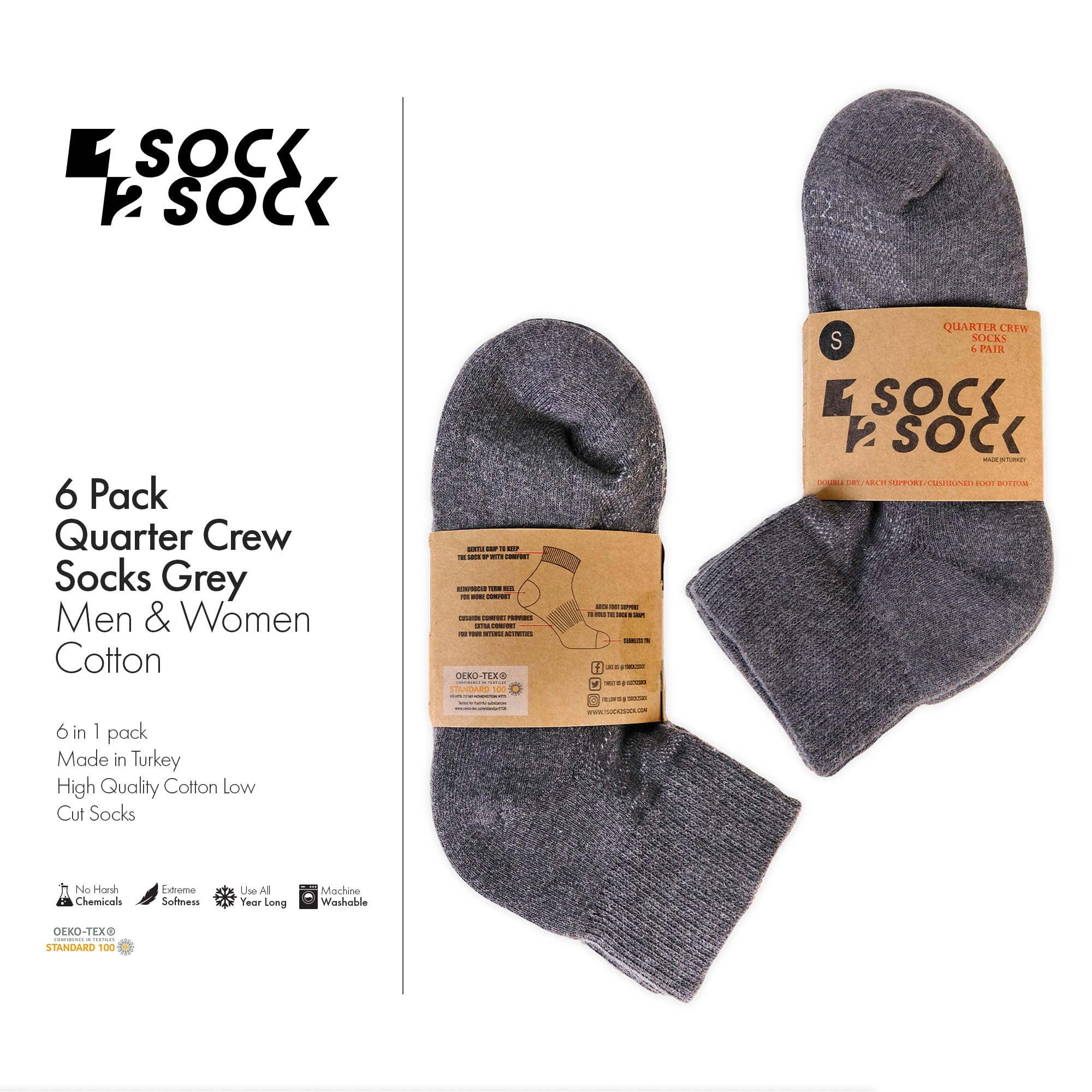 1SOCK2SOCK 6 Pack Breathable Cotton Athletic Socks for Men & Women - Comfortable Low Cut Running Socks with Cushioned Sole - Perfect for Gym, Jogging & Daily Wear