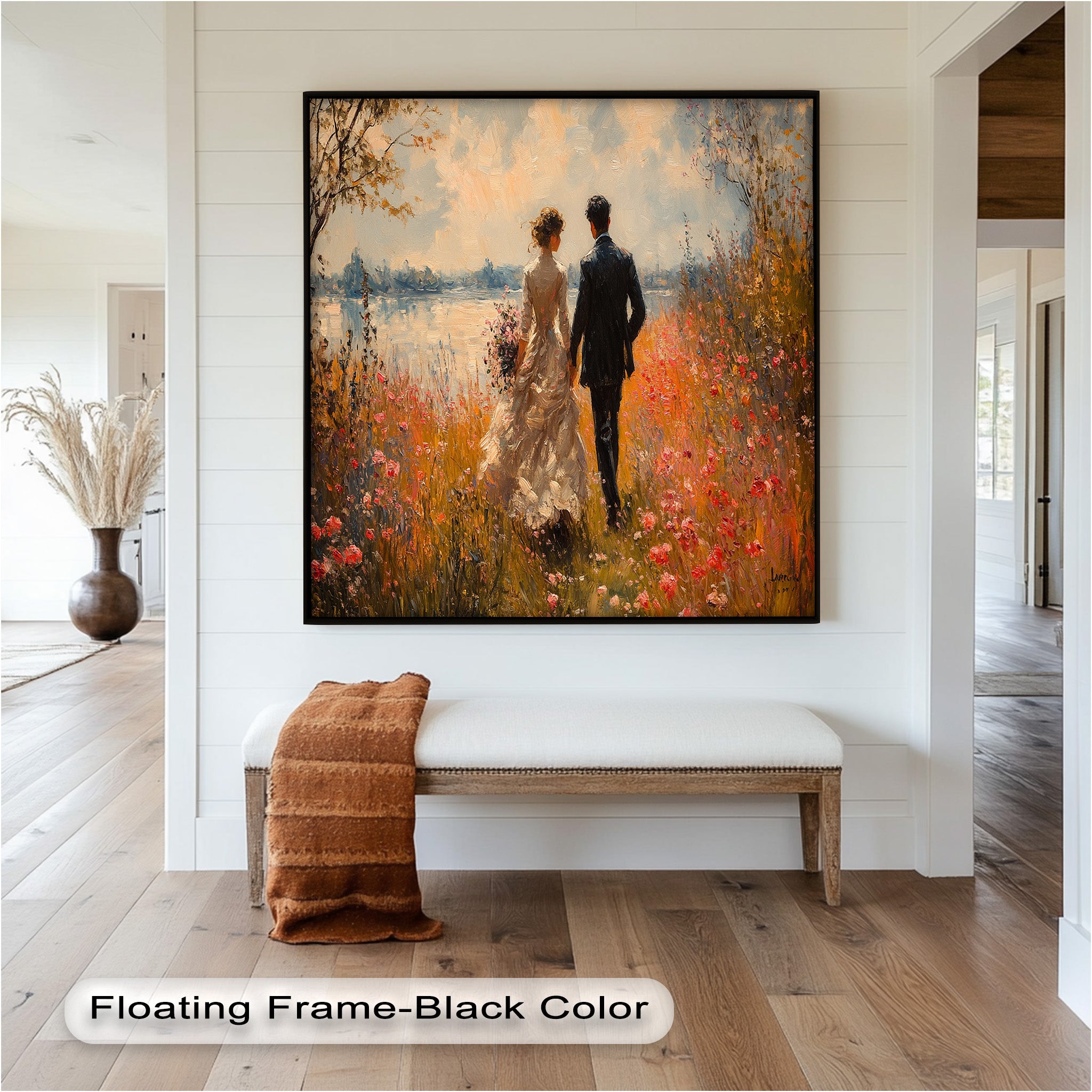 Impressionist Couple in Blooming Field Oil Painting - Romantic Wall Art for Living Room, Bedroom Decor - Perfect Gift for Anniversaries & Weddings