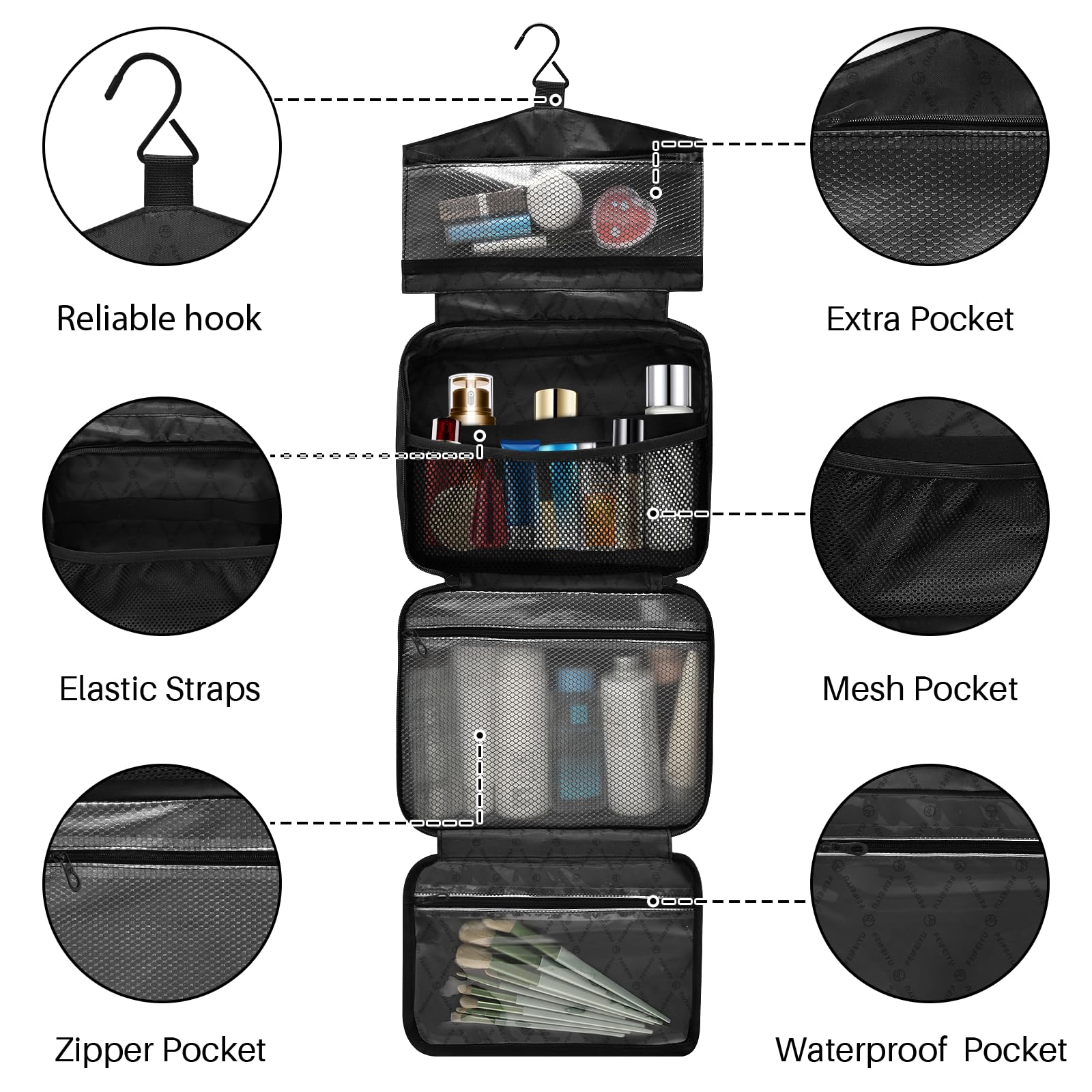 Gothic Vintage Skull Toiletry Bag for Women - Waterproof Hanging Travel Cosmetic Organizer with Clear Pockets - Perfect for Makeup, Bathroom Essentials & Camping Trips