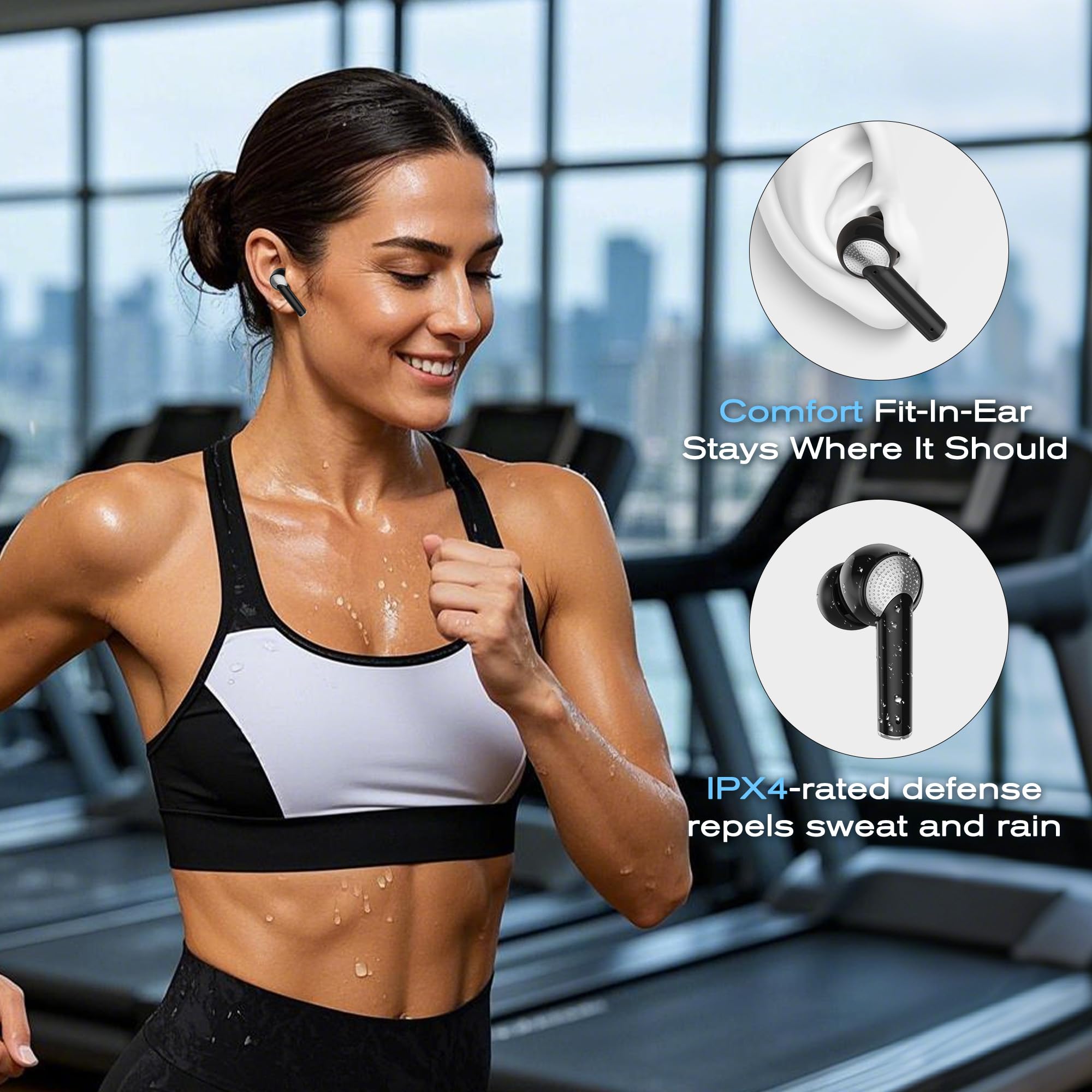 Wireless Bluetooth Earbuds with Noise Cancellation - 151H Long Battery Life True Wireless Earphones for iPhone, Android, Laptop, Tablet - Perfect for Workouts, Commuting & Travel