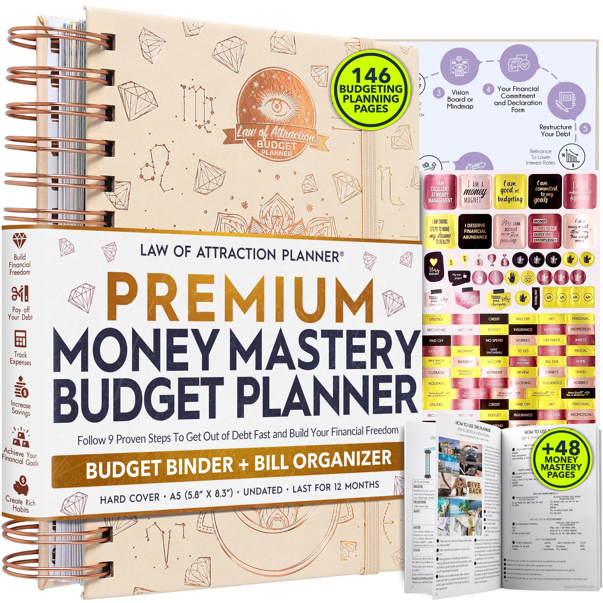 2025 Spiral Budget Planner & Monthly Bill Organizer with Pockets - Finance Journal, Debt Tracker for Bill Payments & Savings | 12-Month Financial Freedom Journey | Perfect for Home Budgeting, Personal Finance Management & Money Saving Goals