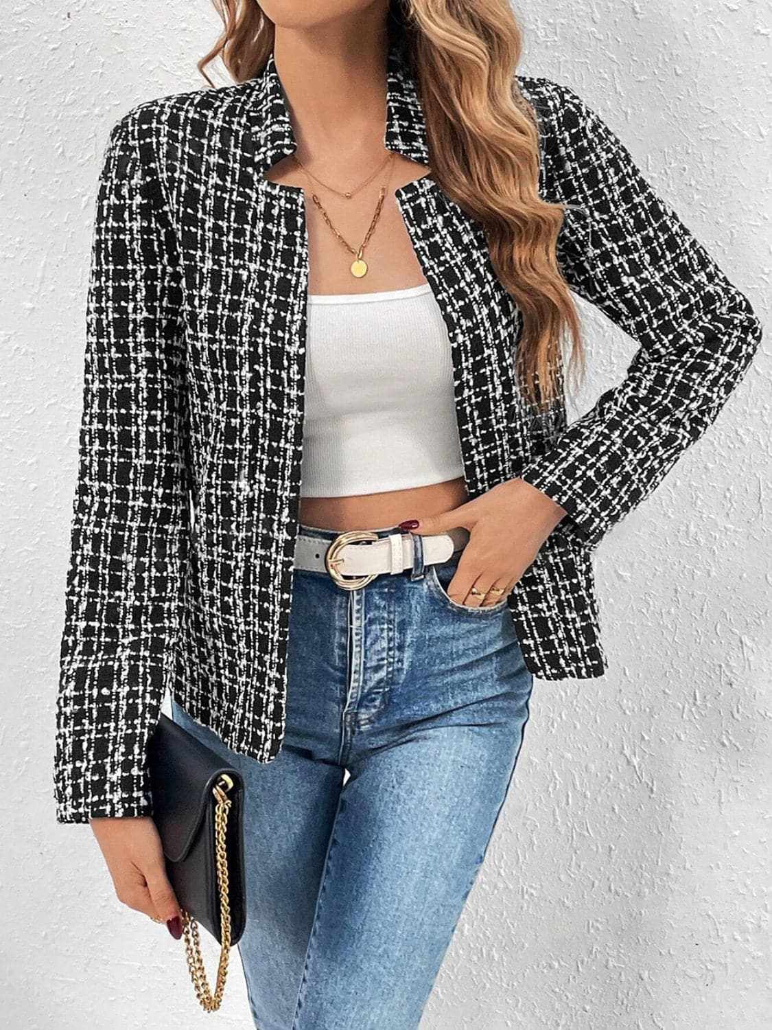 Stylish Plaid Long Sleeve Jacket for Women - Trendy Fall & Winter Outerwear - Perfect for Casual Outings, Office Wear & Date Nights
