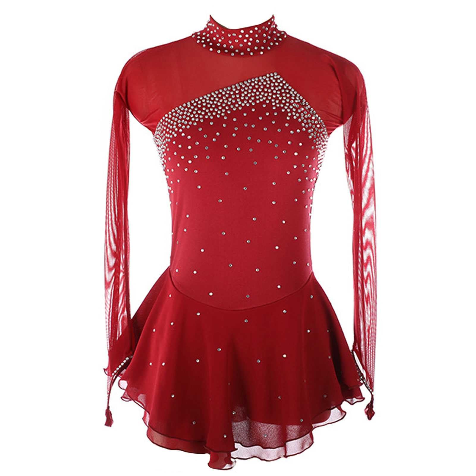 Kids Figure Skating Dress with Long Sleeves & Rhinestones - Warm Ice Skating Competition Costume for Girls - Perfect for Performances, Shows, and Winter Training