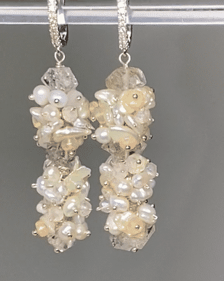 Natural Herkimer Diamond & Welo Ethiopian Opal Cluster Earrings in Sterling Silver - Elegant Boho Jewelry for Women, Perfect for Weddings & Special Occasions