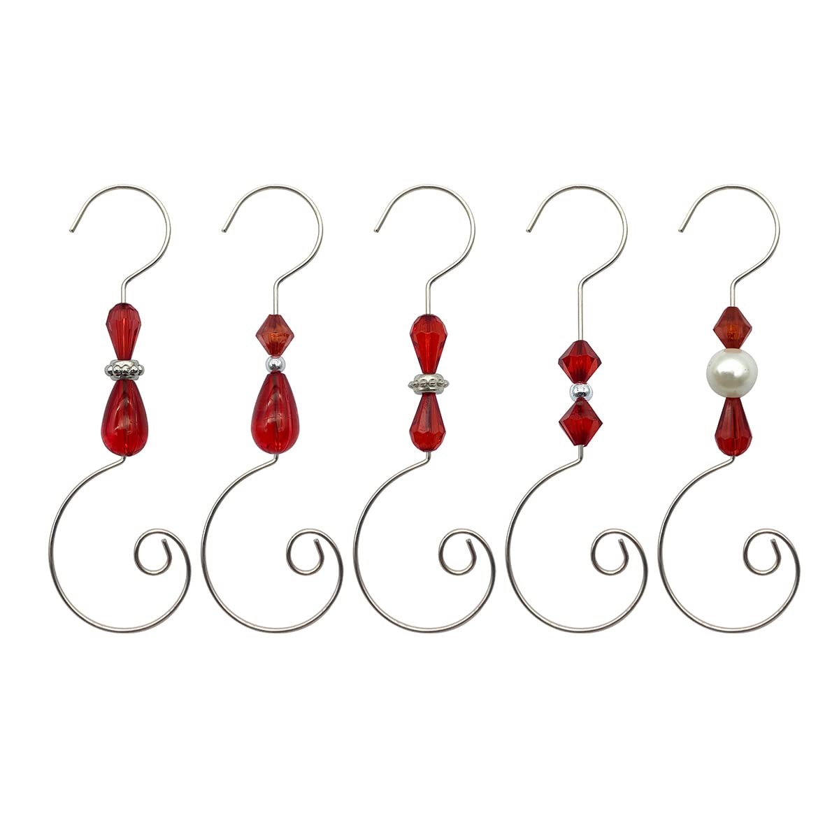 Christmas Ornament Hooks - 30 Pack Silver Wire Hooks with Acrylic Jewelry Hooks for Christmas Tree Decorations (Red) - Perfect for Holiday Decor, DIY Crafts, and Gift Wrapping