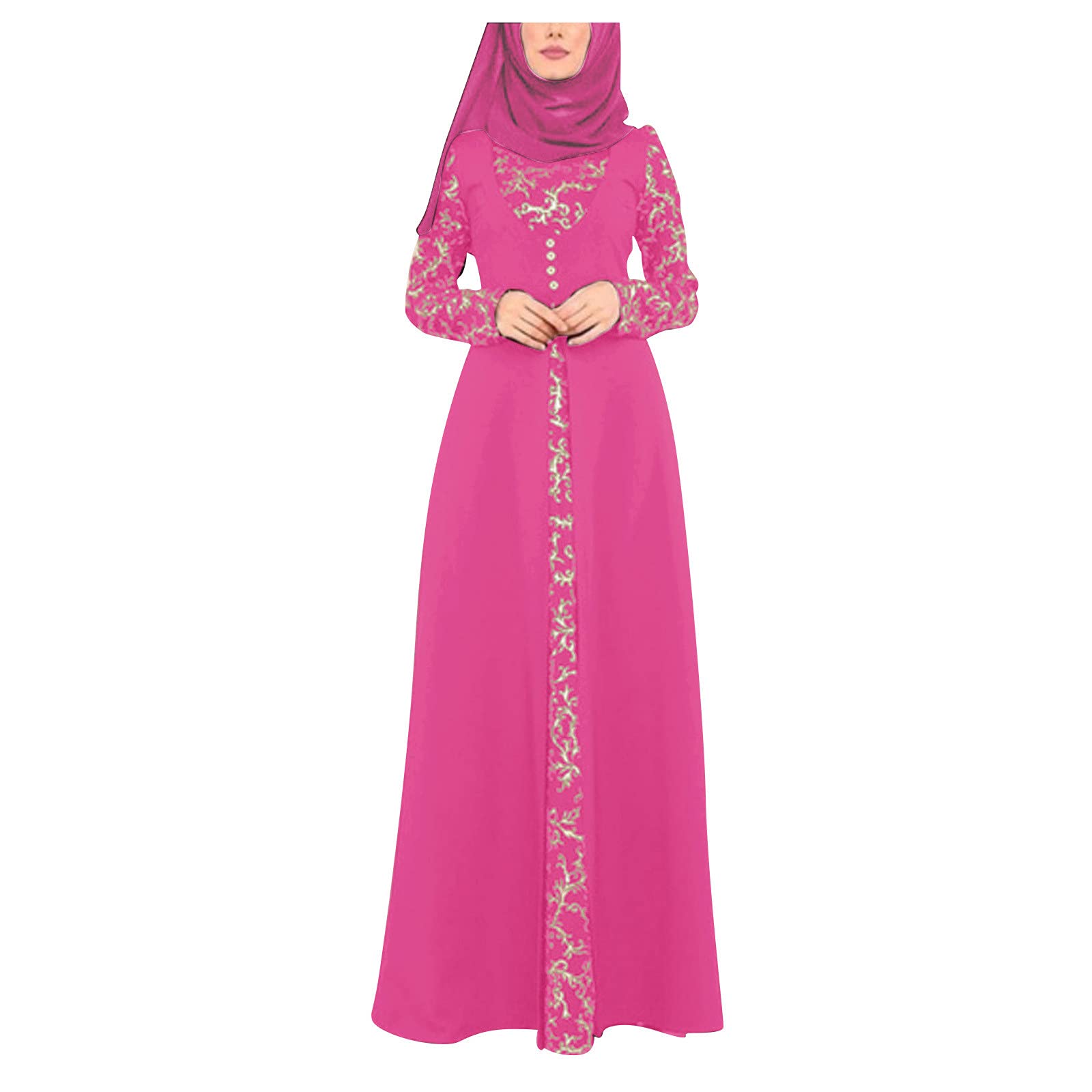 Elegant Arab Women's Islamic Muslim Lace Stitching Jilbab Kaftan Abaya Maxi Dress - Modest Summer Dress for Prayer, Mosque & Special Occasions