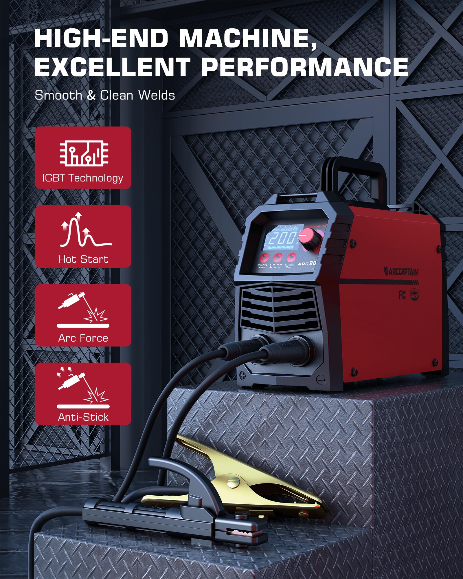 ARCCAPTAIN 200A IGBT Inverter Stick Welder - 110V/220V Portable MMA Welding Machine with Synergic Control, Large LED Display, Hot Start, Arc Force & Anti-Stick - Ideal for DIY Projects, Metal Fabrication, Auto Repair and Home Maintenance