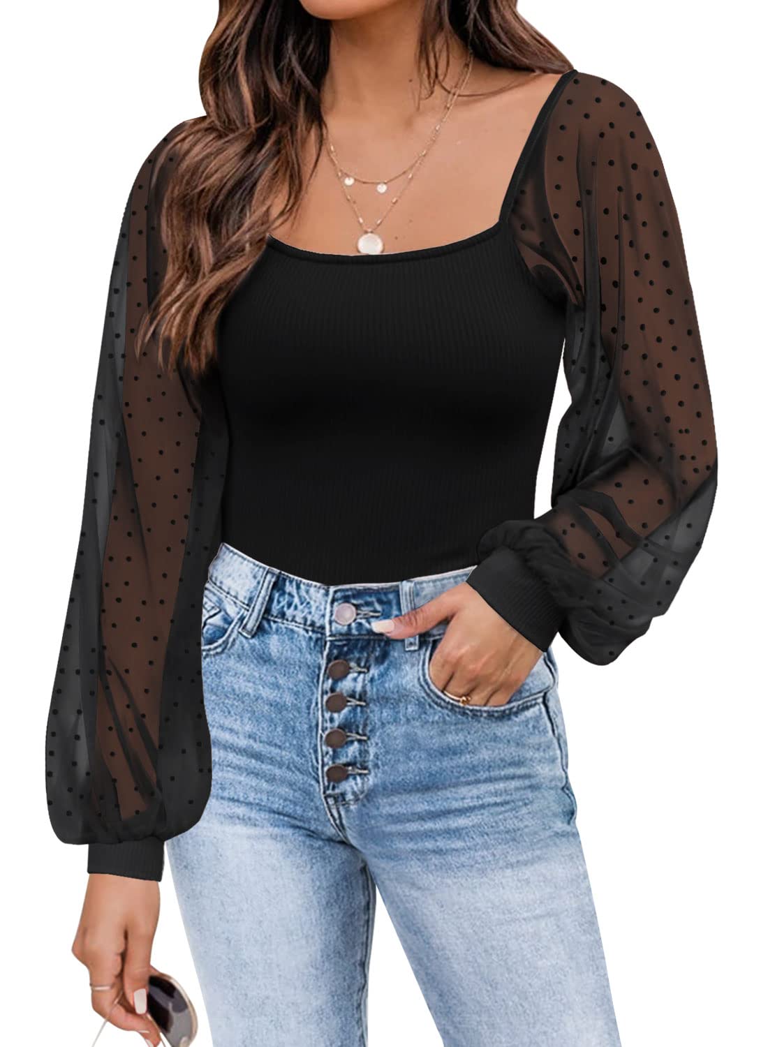 DOROSE Women's Mesh Long Sleeve Shirts - Casual Blouse Tops for Everyday Wear, Office & Date Night Outfits