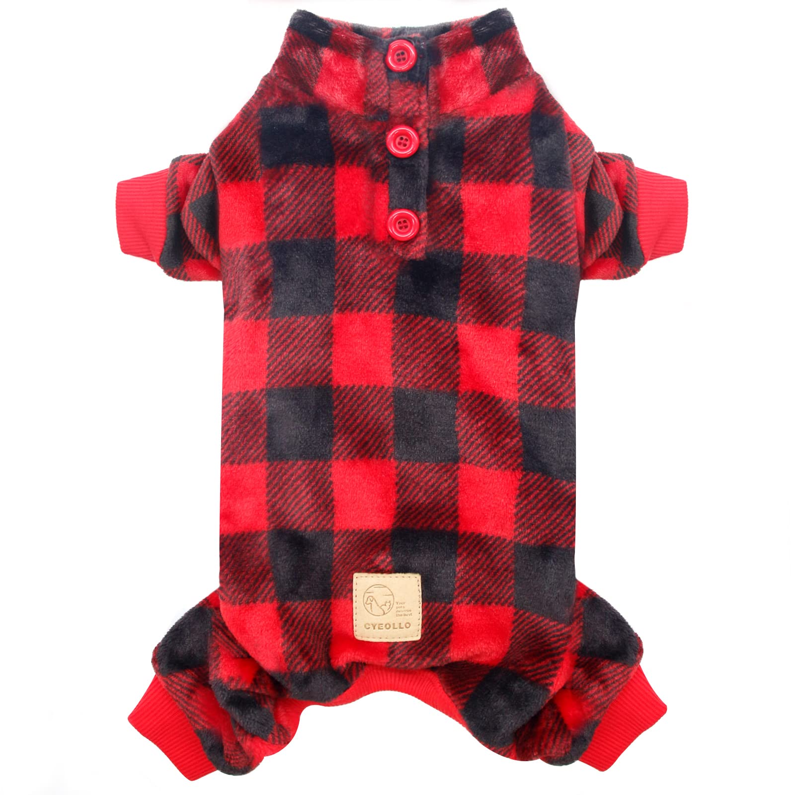 Cyeollo Buffalo Plaid Dog Pajamas - Thermal Dog Onesie Winter Clothes for Small & Medium Dogs - Cozy Pet Coat for Indoor & Outdoor Use