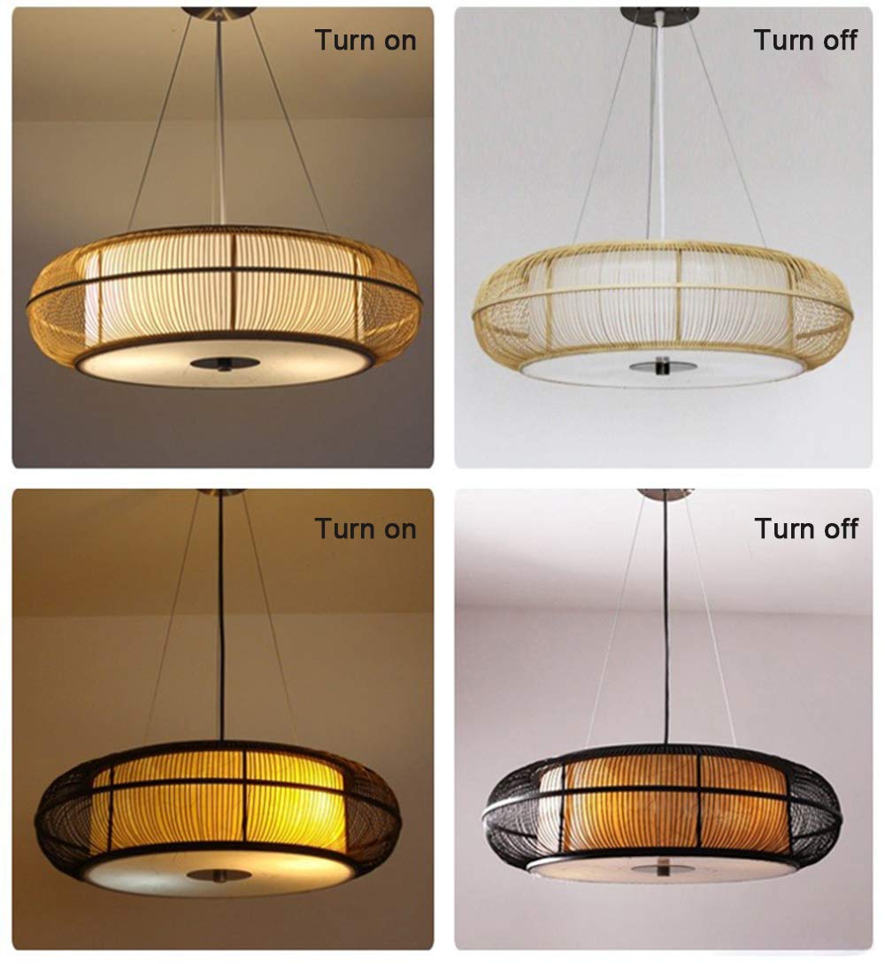 Rustic Round Wood Ceiling Pendant Light - 3-Light Island Hanging Lamp with Adjustable Cord, Natural Woven Wood Chandelier for Kitchen, Dining Room, Bedroom, Restaurant & Cafe Decor