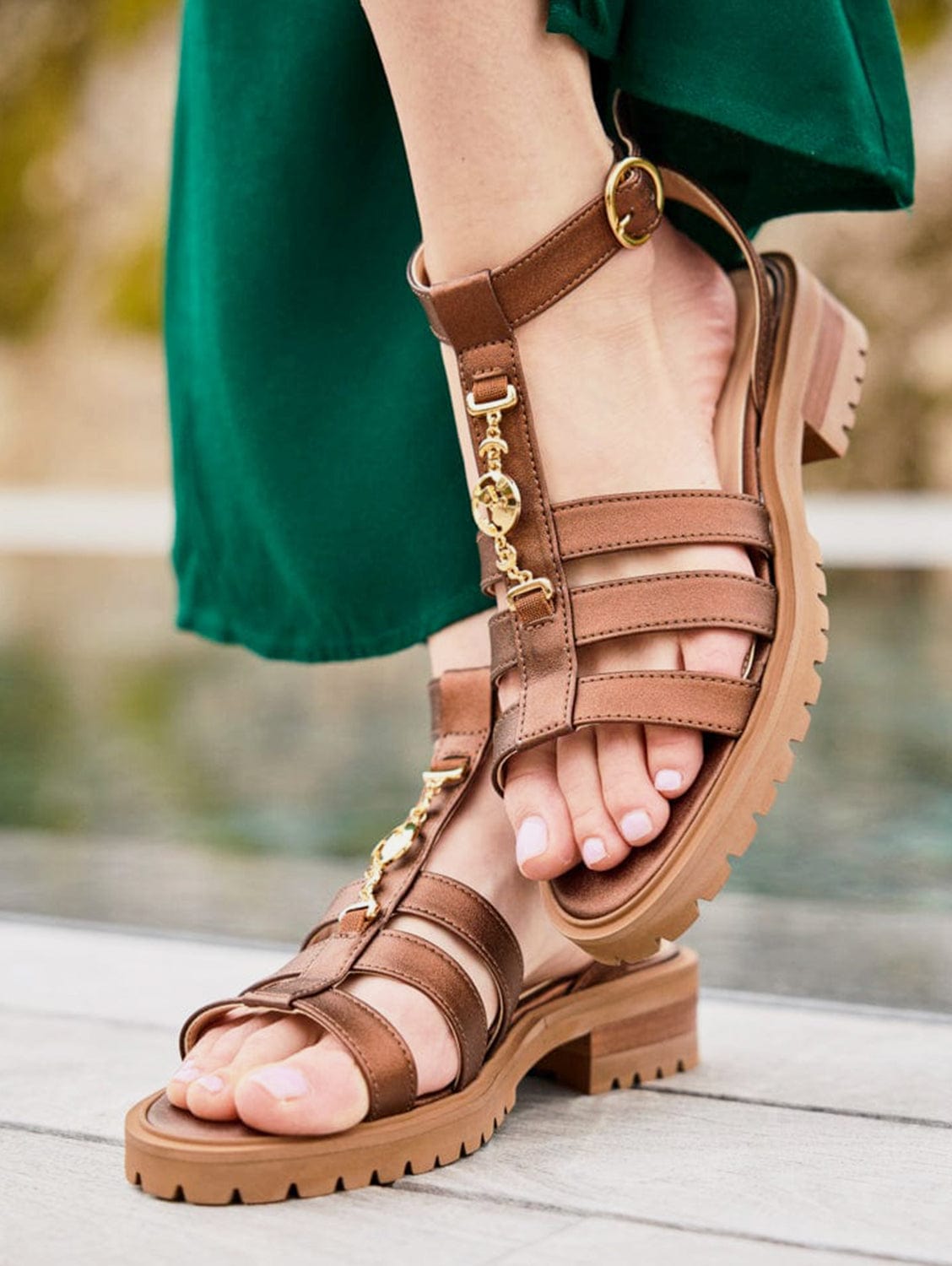 Eco-Friendly Hyacinth Recycled Vegan Leather Sandals for Women | Bronze Color | Comfortable Summer Beach Walking Shoes for Outdoor Vacations
