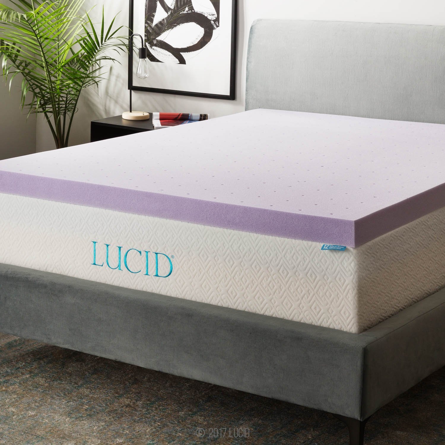 LUCID 3 Inch Lavender Infused Memory Foam Mattress Topper - Ventilated Cooling Design - Full Size Mattress Pad for Pressure Relief & Back Pain - Perfect for Hot Sleepers & Side Sleepers - Bedroom, Guest Room, Dorm Use