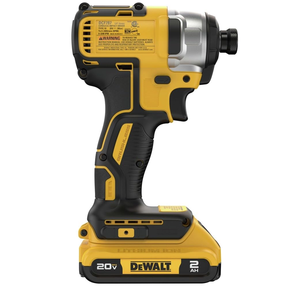DEWALT DCF787D1 20V MAX Cordless Impact Driver Kit with 1/4-Inch Hex Chuck, Includes Battery & Charger - Perfect for DIY Projects, Construction, and Automotive Repairs