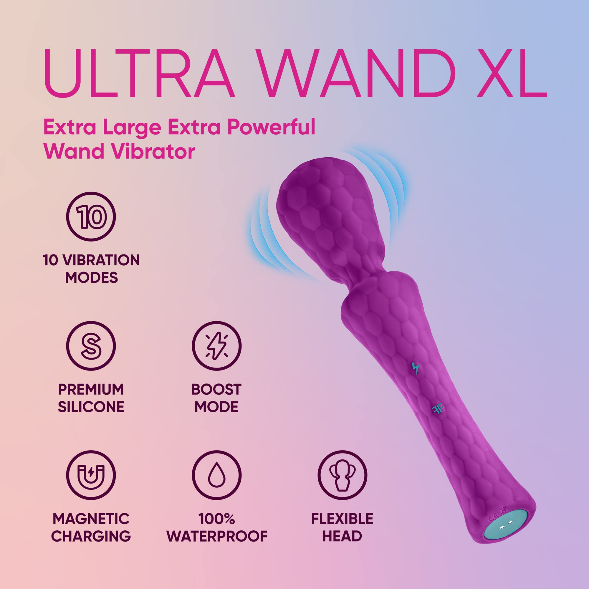 Premium XL Ultra Wand Vibrator - Flexible Silicone Adult Toy with 10 Vibration Patterns & Boost Mode | Waterproof, Body-Safe Design for Couples & Solo Play | Purple Large Size for Ultimate Pleasure Experience