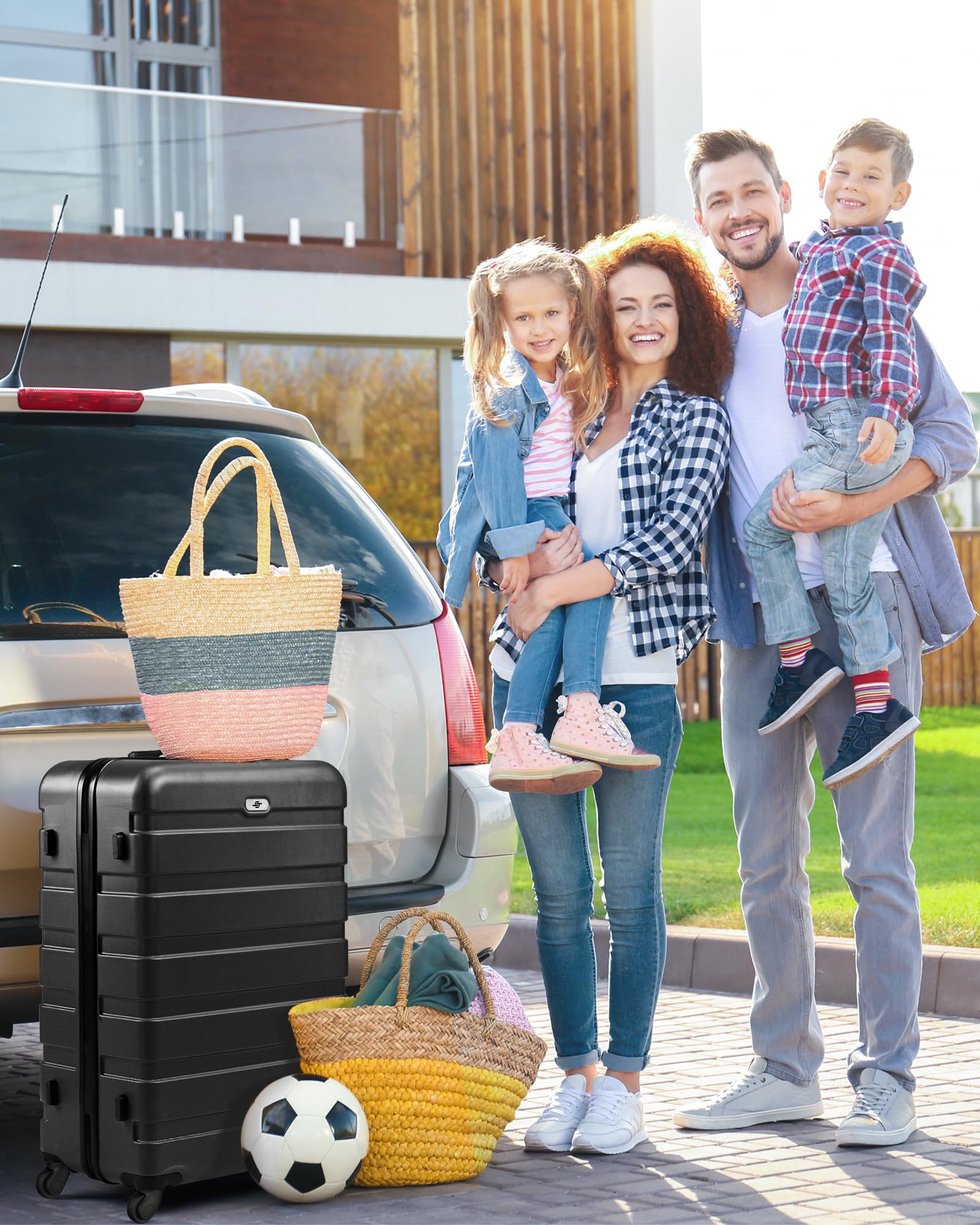 Suitour 3-Piece Hardside Lightweight Luggage Set with Spinner Wheels & TSA Lock - 20/24/28 Inch Black Travel Suitcases for Business Trips, Vacations & Family Getaways