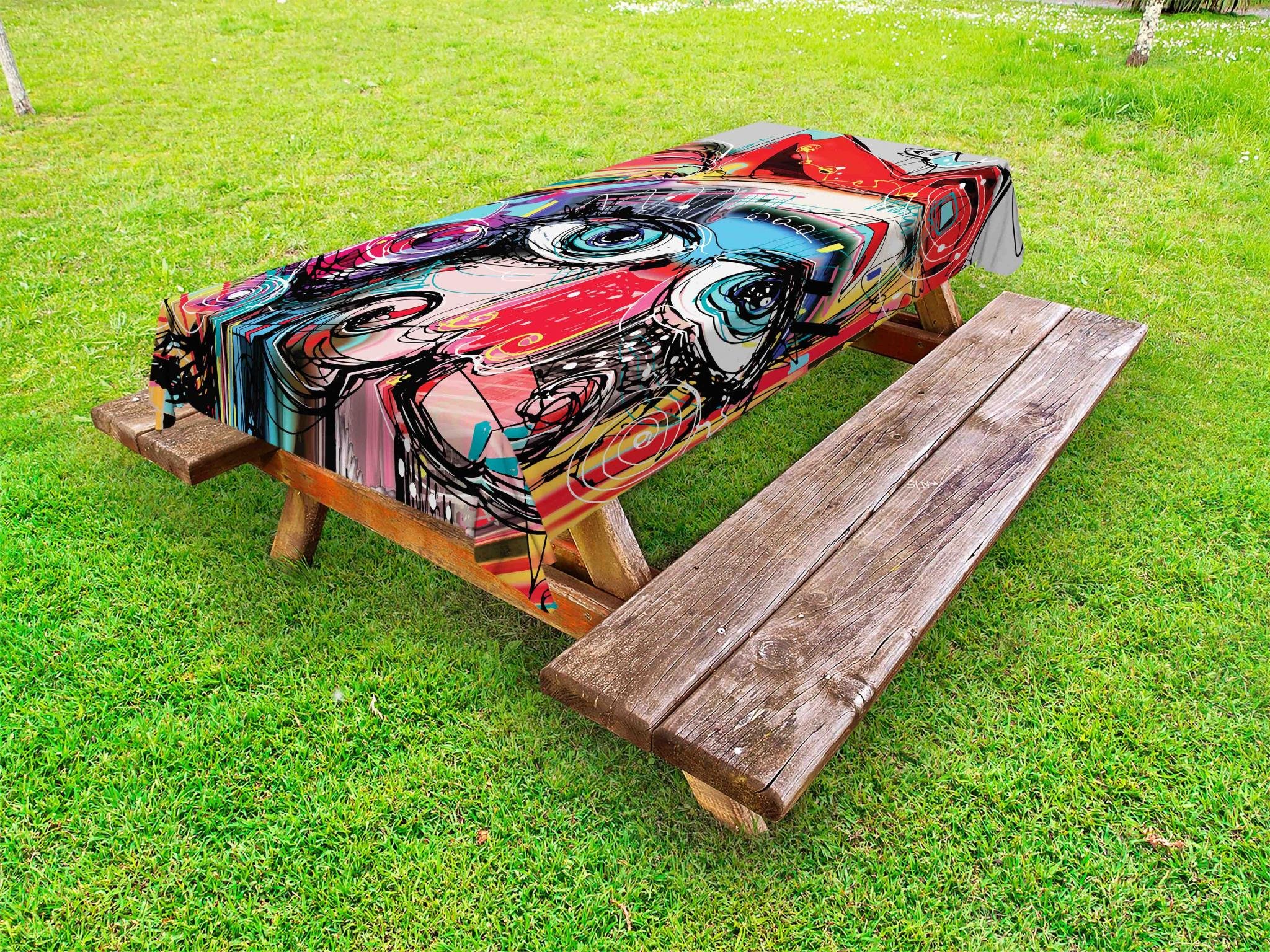 Ambesonne Art Outdoor Tablecloth - Colorful Graffiti Sketch Style with Human & Dog Animal Design, Washable Picnic Table Cover 58x104 Inches, Multicolor - Perfect for Outdoor Dining, BBQs, and Garden Parties