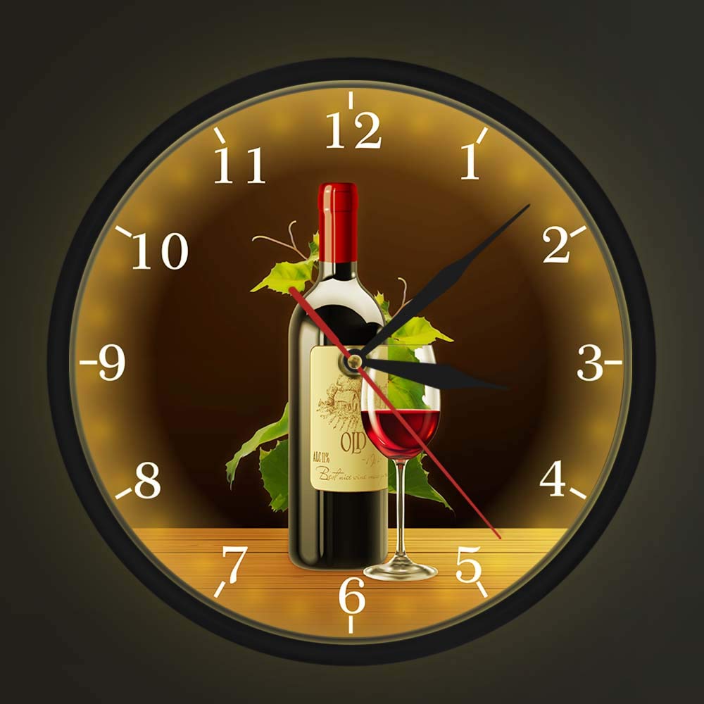 Geek Alerts Silent Wall Clock with Voice Activated LED Night Light - Wine Bottle & Grape Design for Home Bar, Tavern Decor - Perfect for Wine Lovers & Gift Giving