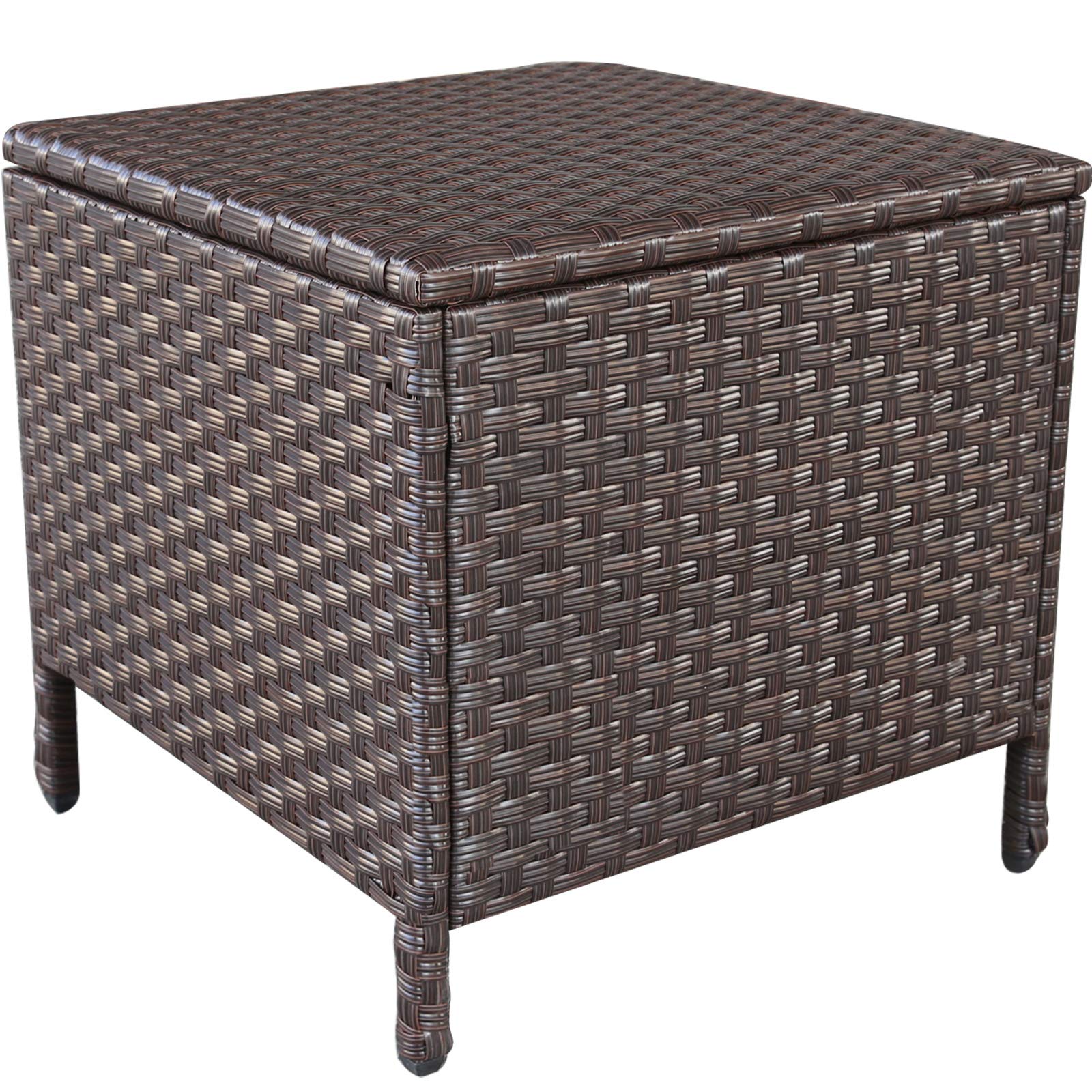 Valita Goognice Outdoor PE Wicker Side Table with Storage - Square Patio Resin Rattan End Table for Furniture Covers, Toys & Gardening Tools - Brown - Perfect for Patio, Garden, Balcony & Outdoor Decor