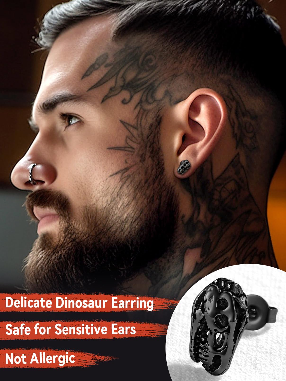 FaithHeart Viking Animal Huggie Hoop Earrings for Men - Gothic Dragon, Snake, Dinosaur & Wolf Stainless Steel Stud Earrings | Hypoallergenic, Lightweight Punk Rock Jewelry Gift for Everyday Wear & Special Occasions