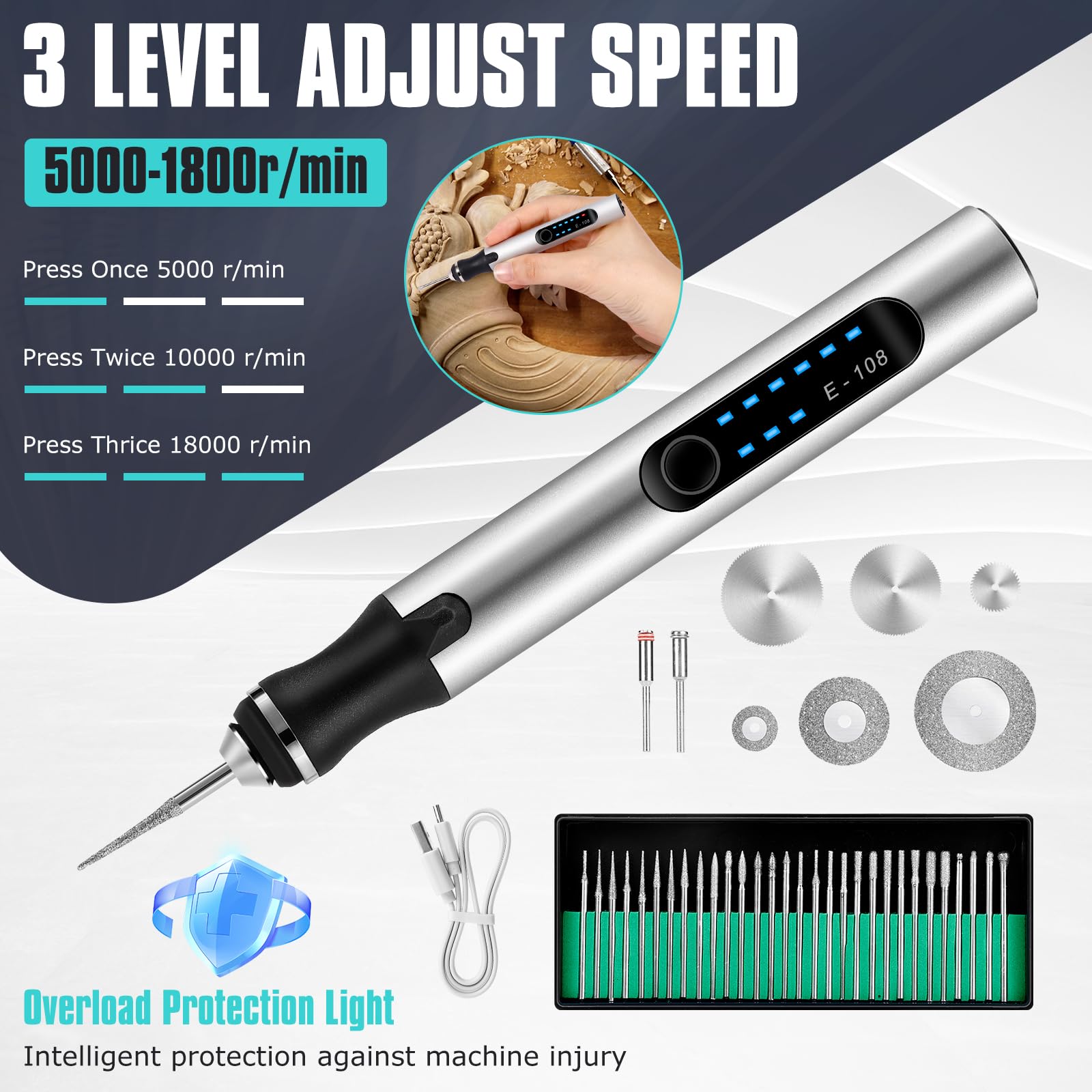 **Electric Engraving Pen Kit - USB Rechargeable Wireless Engraving Tool for DIY Jewelry, Metal, Glass, Wood, Plastic, Stone & Ceramic - Perfect for Crafts, Gifts & Personalization**