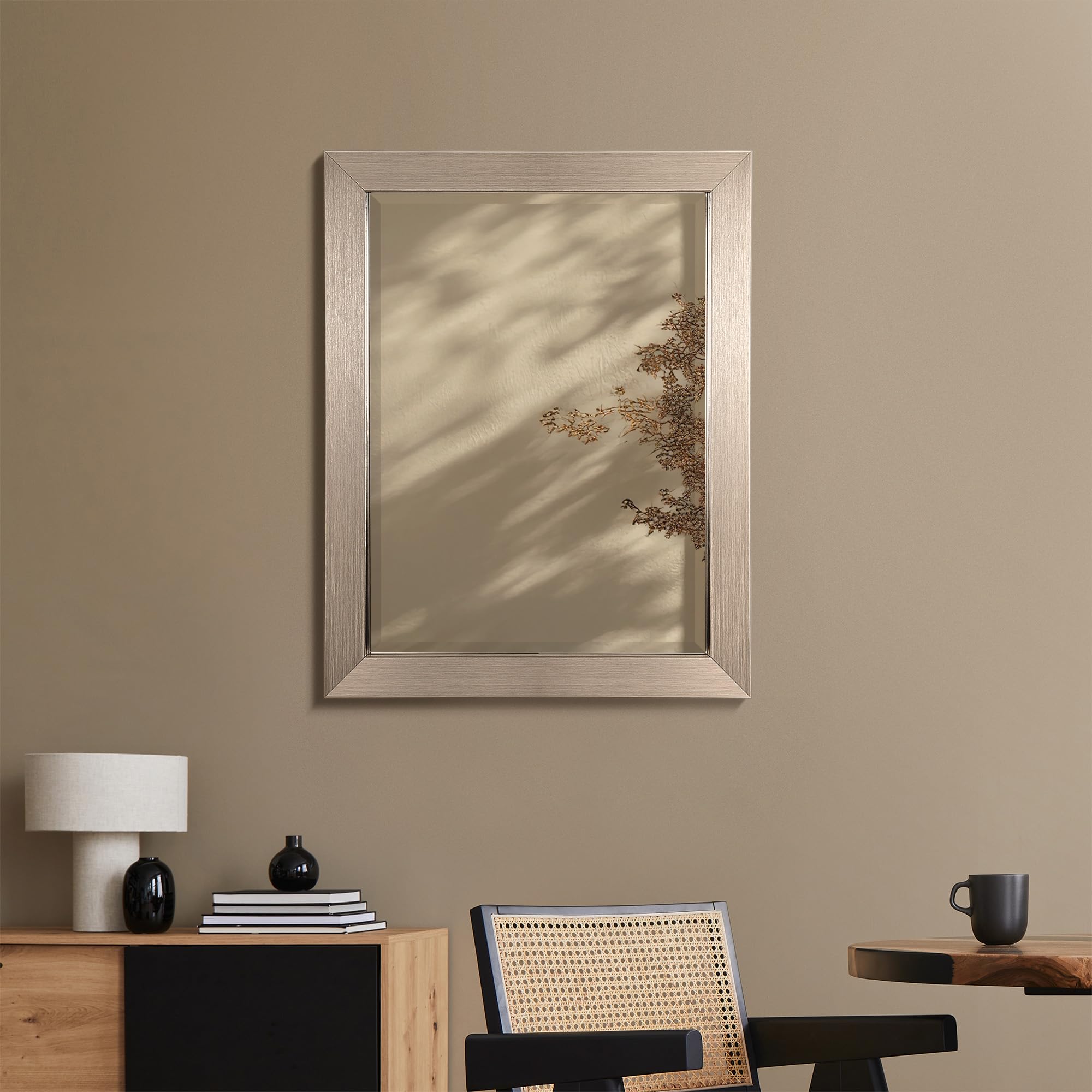 Brushed Nickel Bathroom Vanity Mirror 26x32 Inches - Beveled Edge Wall Mounted Mirror for Bathroom Over Sink, Bedroom, Living Room & Hallway Decor - Elegant Rectangle Decorative Mirror for Home & Restroom Use