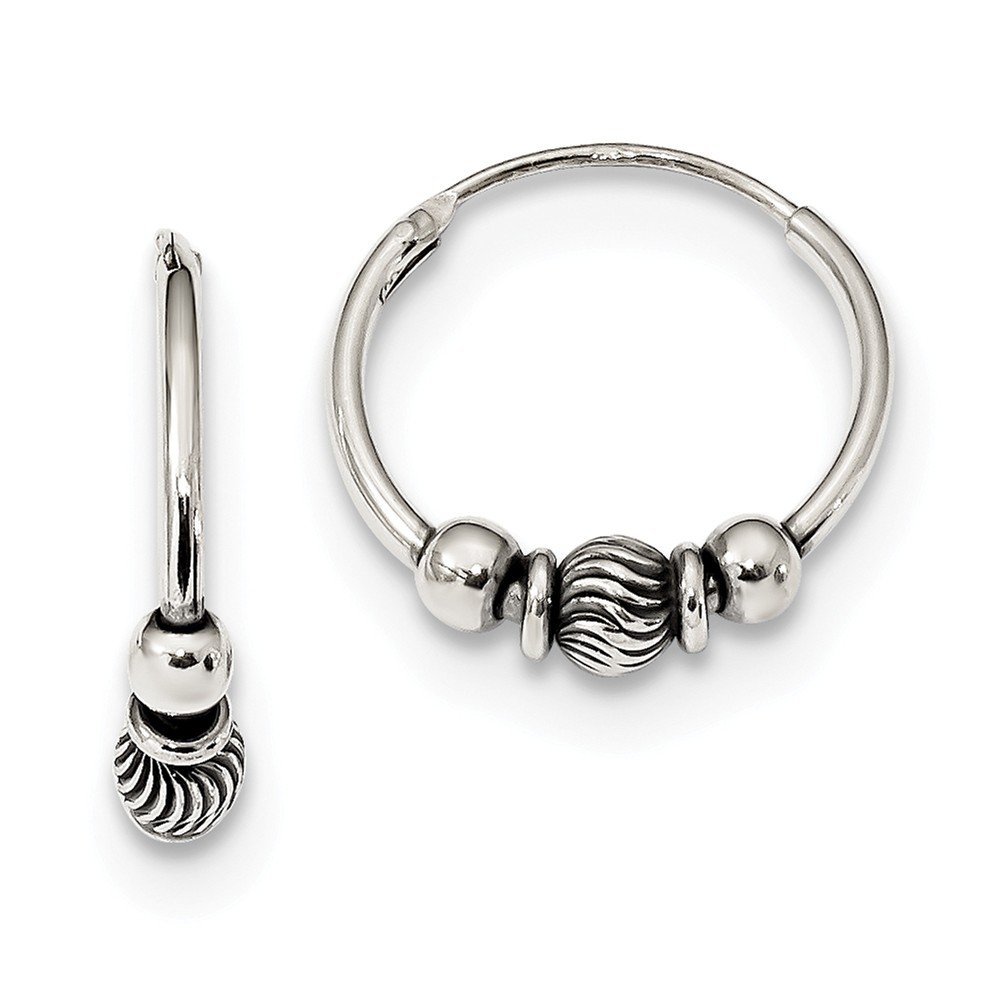 925 Sterling Silver Antiqued Beaded Endless Hoop Earrings for Women - Vintage Style Dangle Drop Earrings - Perfect for Parties, Weddings & Everyday Wear